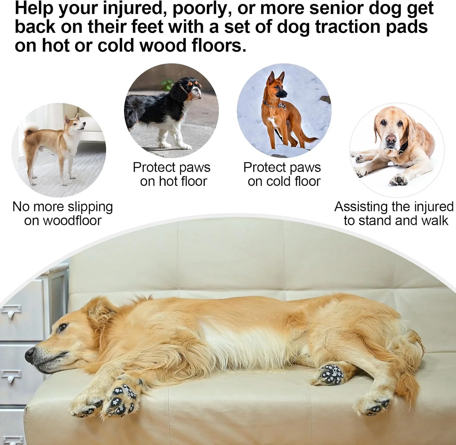 پدهای محافظ پنجه سگ BEAUTYZOO ضد لغزش برای سگ های مسن - استیکرهای چسبندگی پنجه سگ برای پیاده روهای داغ و کف های چوبی سخت، جایگزین بادوام کفش و جوراب چکمه محافظ پنجه حیوانات خانگی (24 عدد، مشکی L)