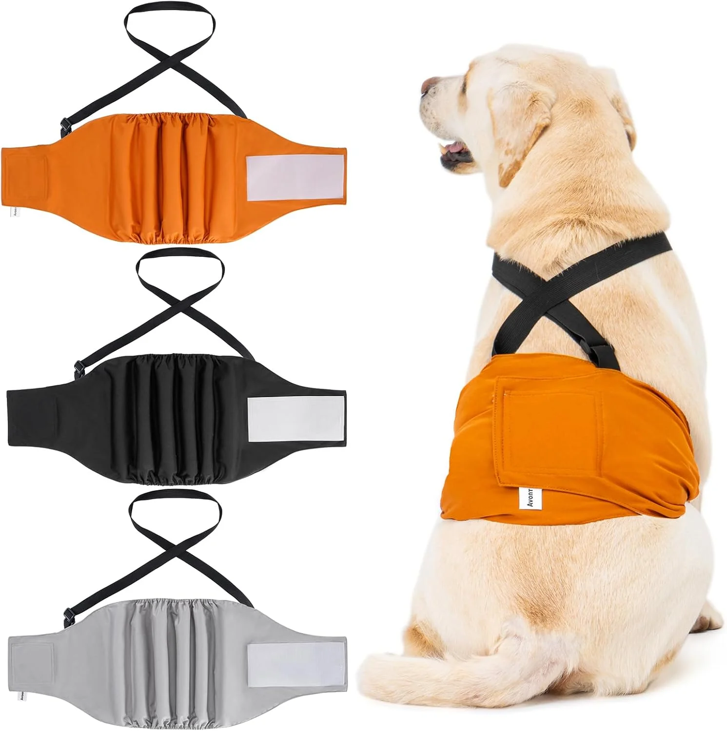 پوشک سگ نر قابل شستشو Avont، بسته 3 عددی، دورپیچ سگ نر قابل استفاده مجدد با بند شانه ای، دورپیچ شکمی بسیار جاذب برای سگ های پسرانه - XS مشکی/خاکستری/قهوه ای