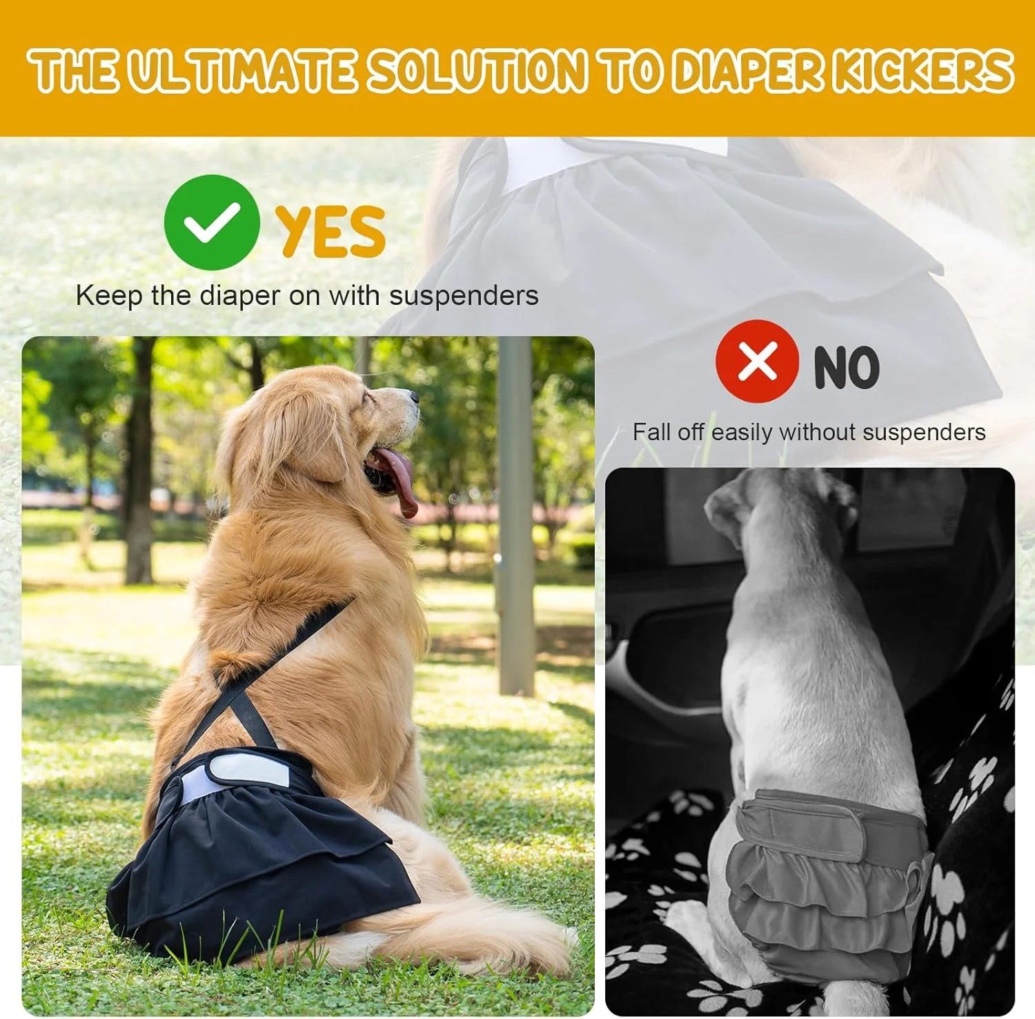 ست ۳ عددی پوشک سگ قابل شستشو Avont برای سگ ماده با بند شانه ای، لباس پوشک سگ دخترانه قابل استفاده مجدد برای دوران قاعدگی، بی اختیاری ادرار - سایز S مشکی/قهوه ای/خاکستری