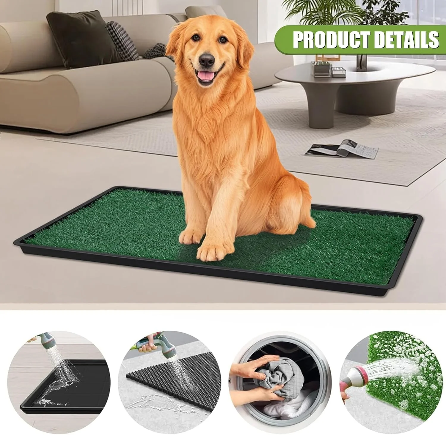 پد چمن سگ Awjaisca، چمن ادرار سگ داخلی با زهکشی سریع، چمن آموزش توالت توله سگ قابل شستشو (2 عدد چمن مصنوعی، 1 عدد پد ادرار، 1 عدد سینی زیرین) مشکی