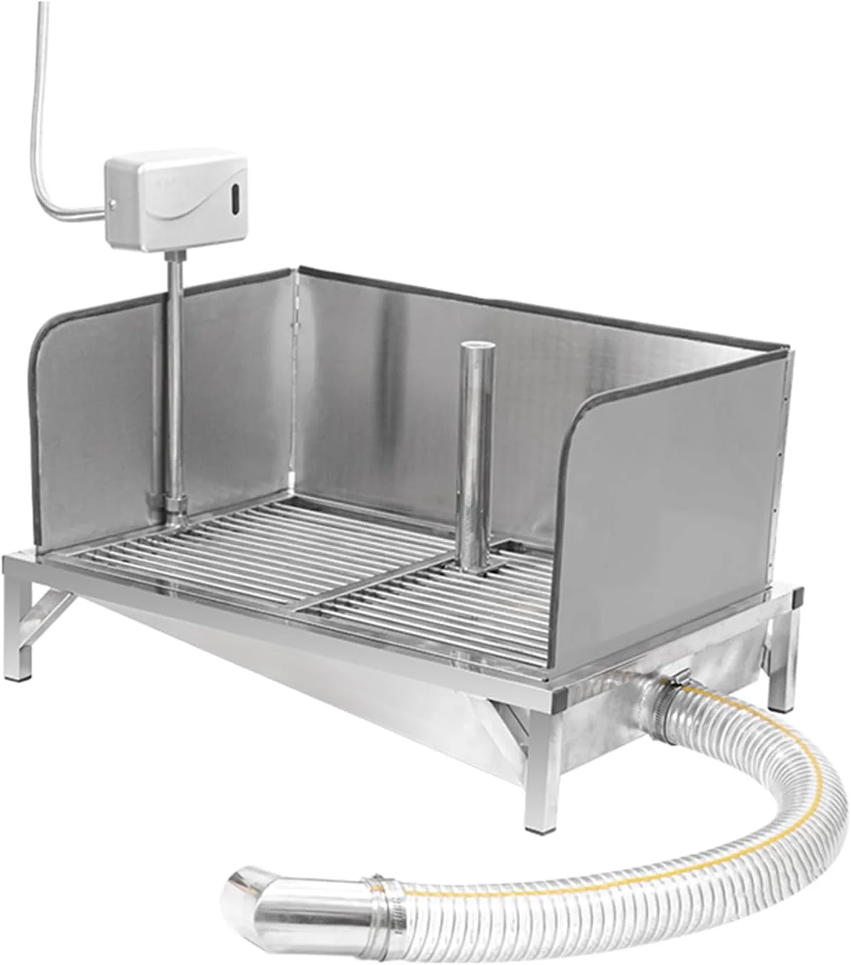 توالت سگ اتوماتیک، توالت حیوانات خانگی استیل ضد زنگ، سینی آموزش توالت سگ با ستون ادرار، جعبه بستر سگ داخلی/خارجی (94X60cm/37X23.6in)