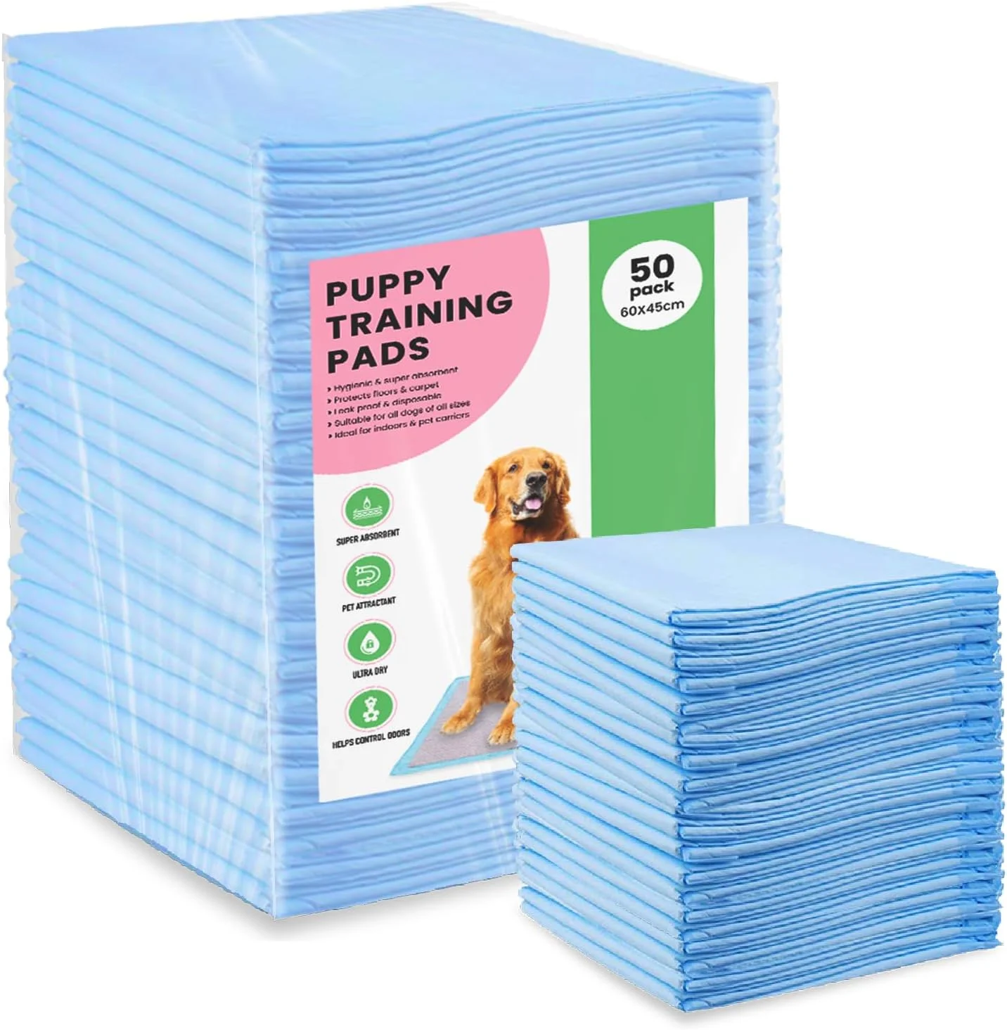 پد آموزش ادرار و مدفوع سایز خیلی بزرگ 60X90 سانتی‌متر برای سگ، گربه، توله سگ و حیوانات خانگی، تشک‌های فوق‌العاده جاذب ادرار (60X90 سانتی‌متر سایز خیلی بزرگ - 50 عدد)