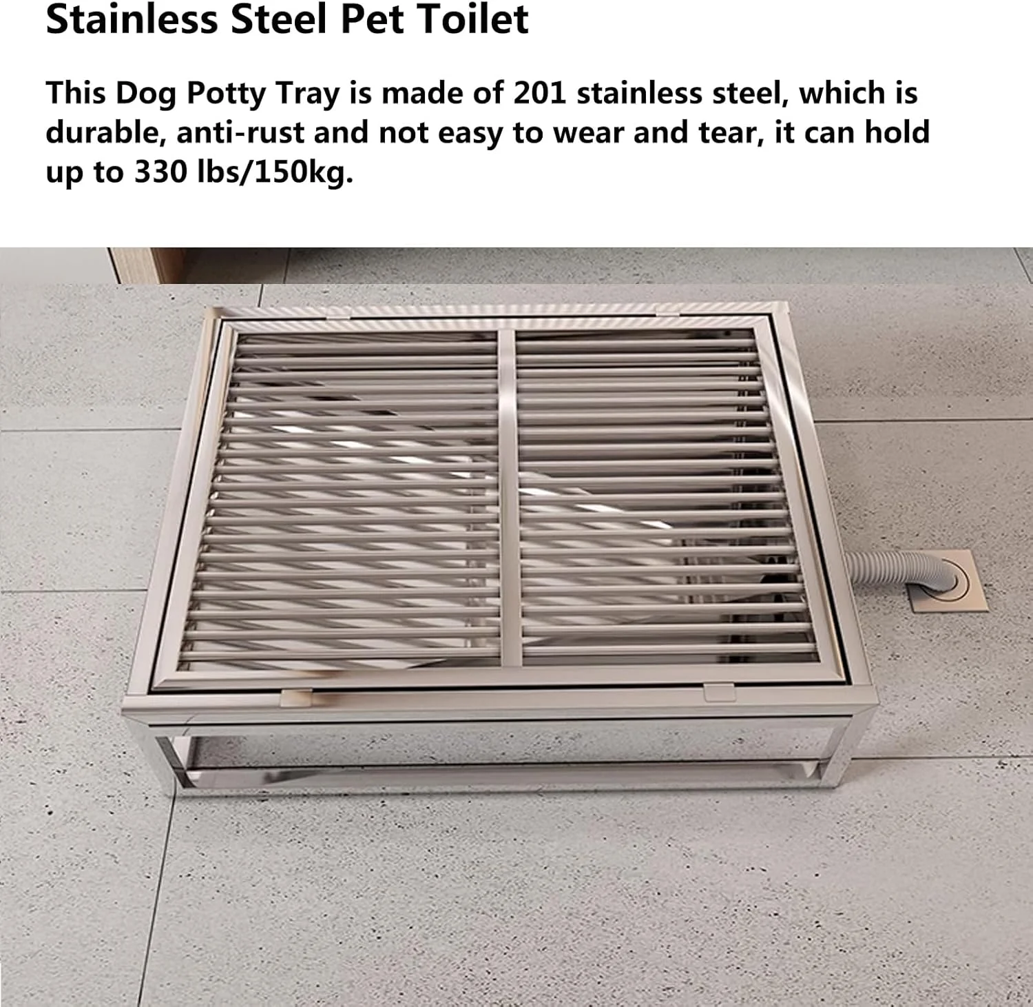 توالت سگ اتوماتیک، توالت حیوانات خانگی استیل ضد زنگ، سینی آموزش توالت سگ با ستون ادرار، جعبه بستر سگ داخلی/خارجی (60X42cm/23.6X16.5in)
