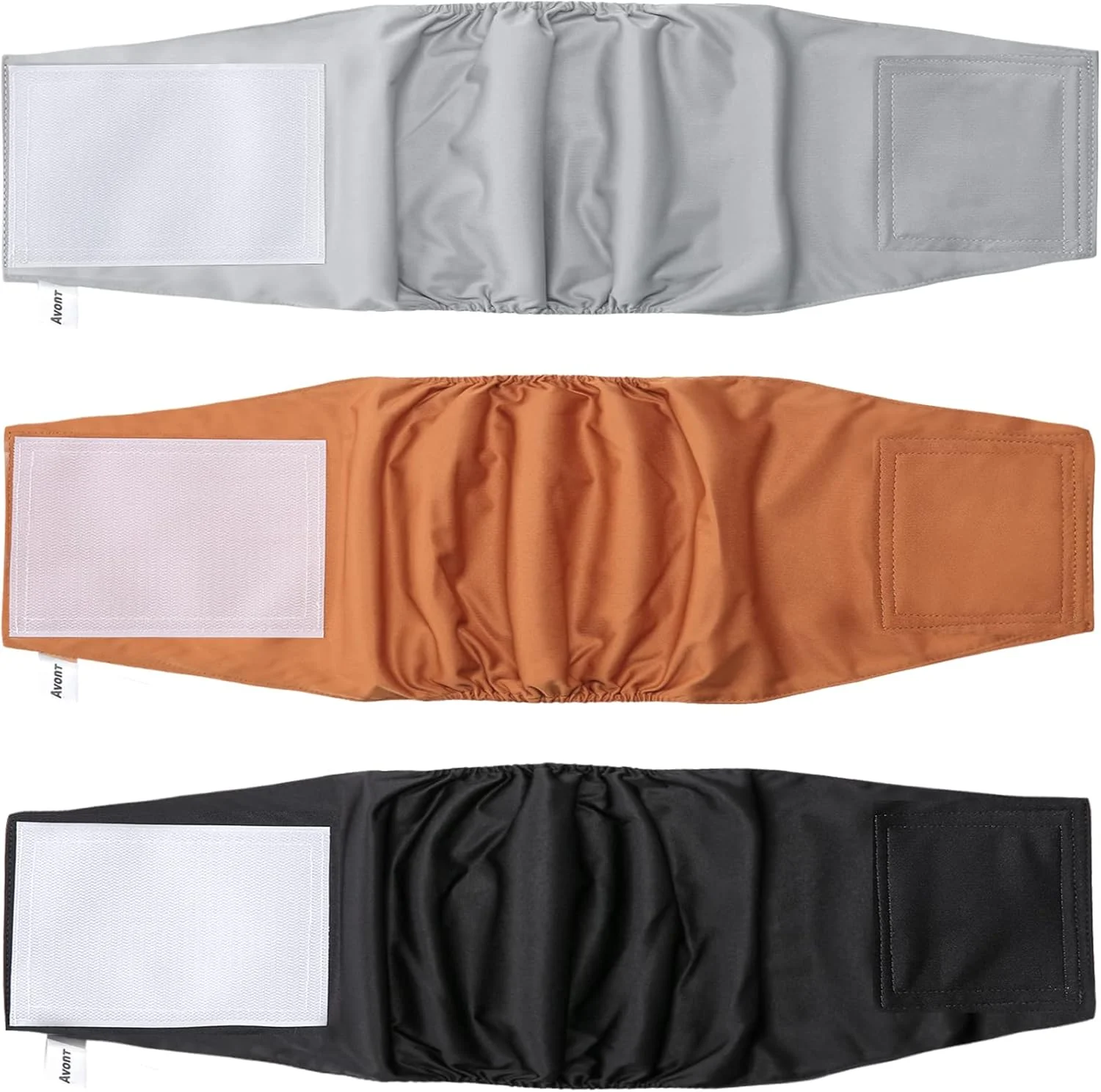 بسته 3 عددی پوشک سگ نر قابل شستشو آونت (سایز متوسط 30-40 سانتی متر)، نوار دور کمر با قابلیت جذب بالا و قابل استفاده مجدد برای سگ های نر - مشکی/قهوه ای/خاکستری