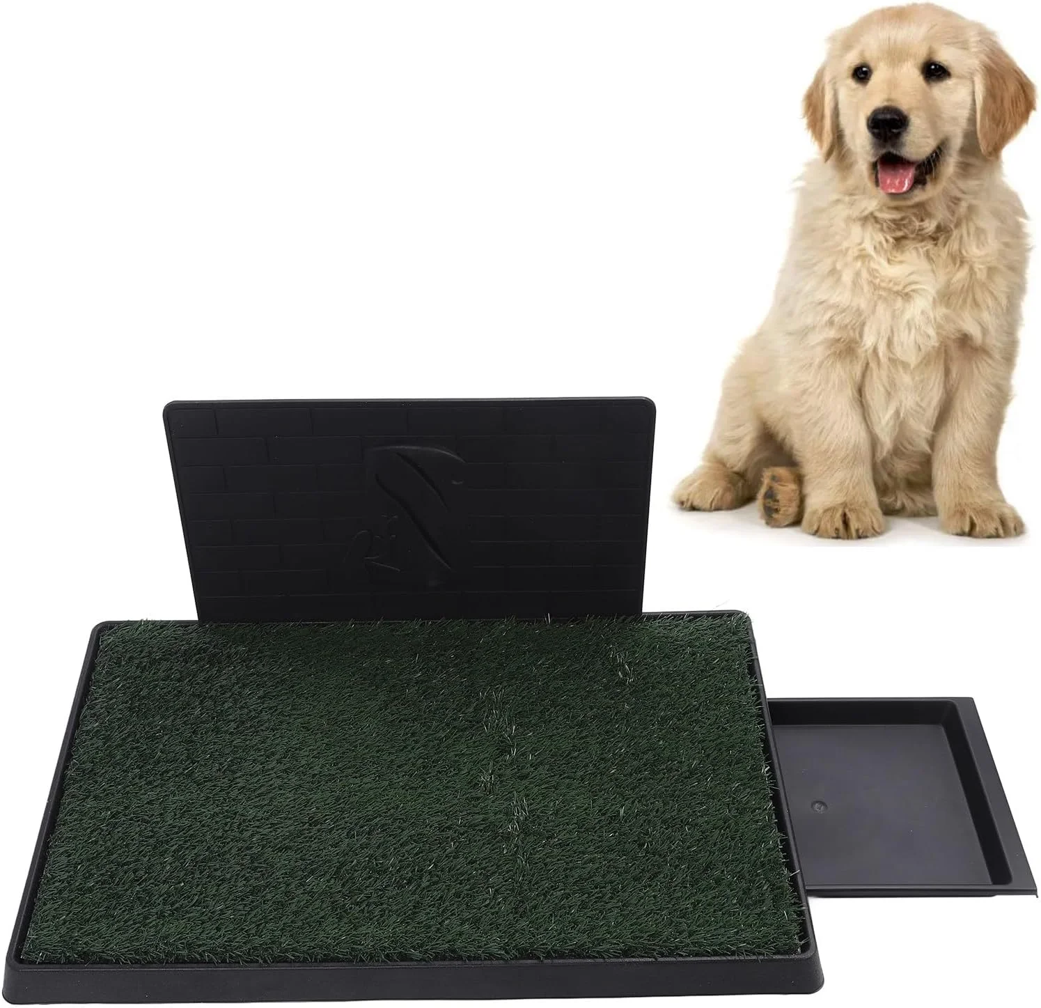 پد چمن سگ Asixxsix با سینی، توالت چمن مصنوعی بزرگ، پد ادرار قابل استفاده مجدد برای سگ ها، واقع گرایانه، بوی کمتر، توالت برای بالکن، نگهدارنده پد ادرار آموزش توالت (سایز بزرگ با بافل)