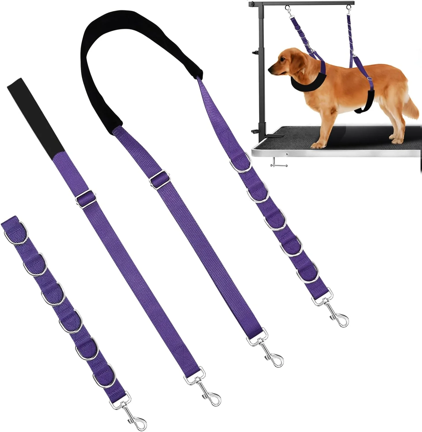 بند شکمی سگ ASOCEA برای اصلاح، حلقه بازویی میز اصلاح سگ با حلقه های D، بند مهار حمام قابل تنظیم، نگهدارنده نشیمنگاه برای کوتاه کردن مو، شستشوی سگ و گربه کوچک و متوسط (بنفش)