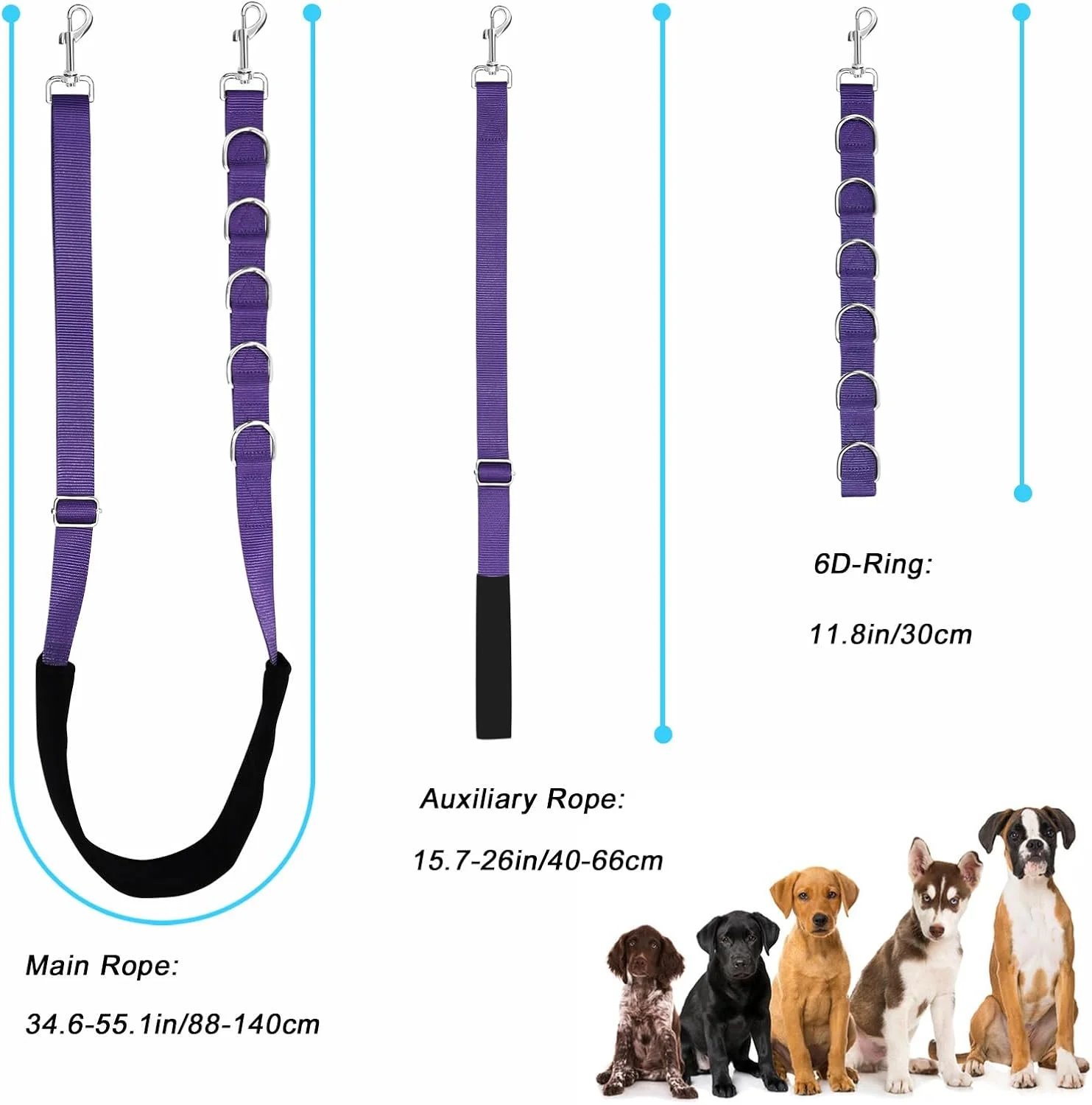 بند شکمی سگ ASOCEA برای اصلاح، حلقه بازویی میز اصلاح سگ با حلقه های D، بند مهار حمام قابل تنظیم، نگهدارنده نشیمنگاه برای کوتاه کردن مو، شستشوی سگ و گربه کوچک و متوسط (بنفش)