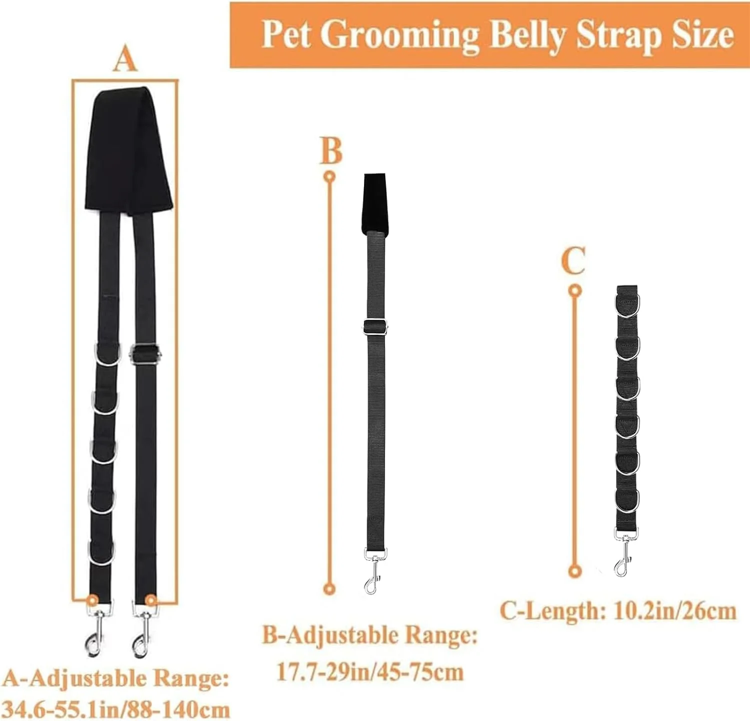 بند شکمی سگ ASOCEA، طناب نایلونی مهار کننده، بند کمکی اصلاح سگ، بند کشش قابل تنظیم با حلقه های D برای اصلاح، حمام کردن گربه ها و سگ های کوچک و متوسط (مشکی)
