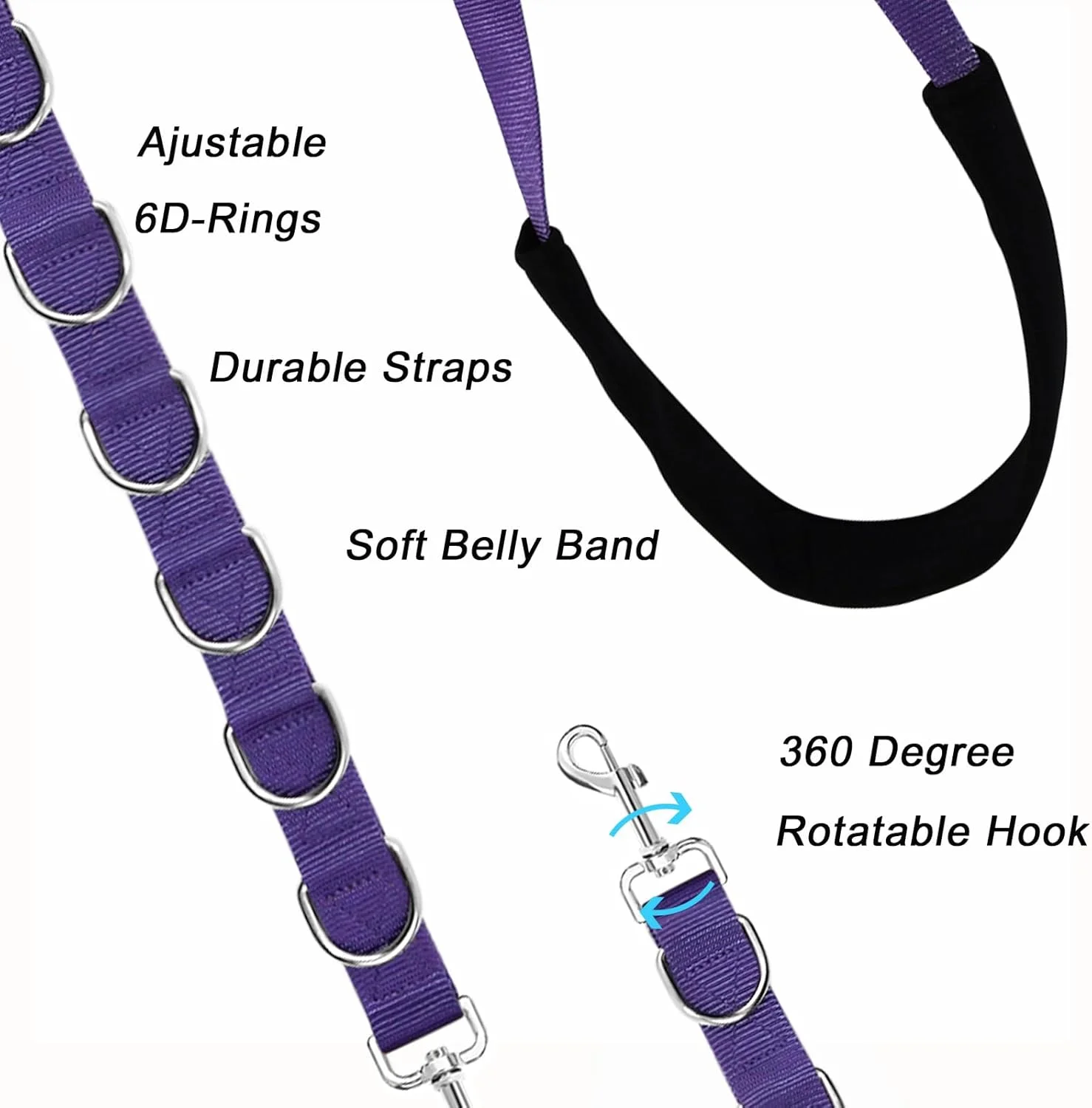 بند شکمی سگ ASOCEA برای اصلاح، حلقه بازویی میز اصلاح سگ با حلقه های D، بند مهار حمام قابل تنظیم، نگهدارنده نشیمنگاه برای کوتاه کردن مو، شستشوی سگ و گربه کوچک و متوسط (بنفش)