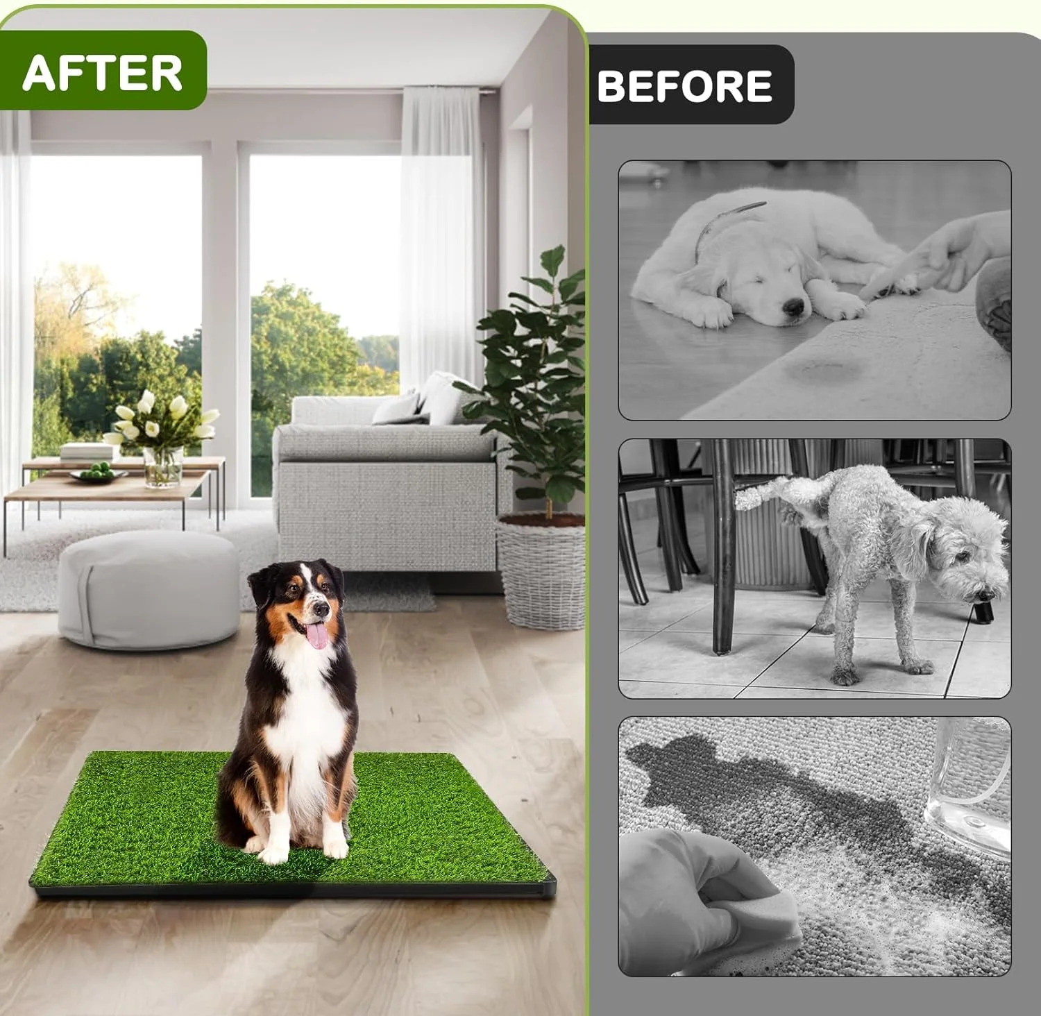 پد چمن سگ با سینی، چمن مصنوعی بزرگ 86x58 سانتی متر، پد ادرار قابل استفاده مجدد برای سگ ها، جعبه بستر قابل حمل سگ برای آموزش توالت در داخل/خارج از منزل