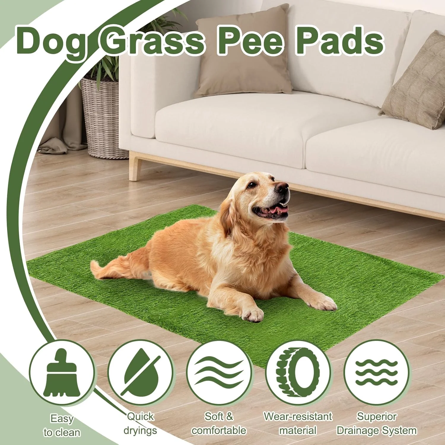 پد چمن سگ، پد چمن مصنوعی برای سگ ها، فرش چمن مصنوعی با خشک شدن سریع برای آموزش دستشویی سگ در داخل و خارج از منزل، 100x120 سانتی متر (بزرگ)