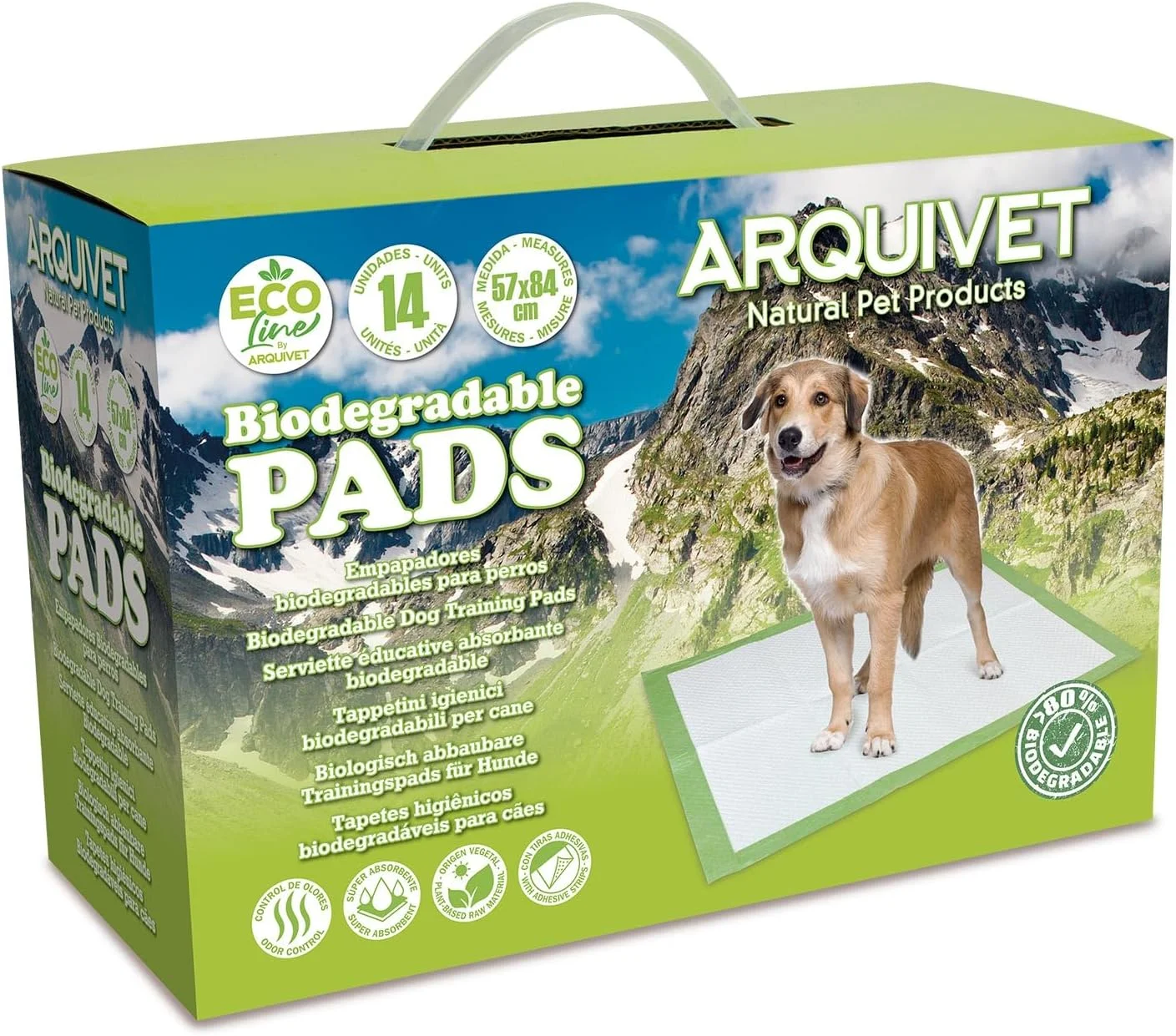 پدهای فوق جاذب سگ Arquivet - پدهای تجزیه پذیر - پدهای یکبار مصرف - زیرانداز بهداشتی سگ - بسته 14 عددی - 57 x 84 سانتی متر