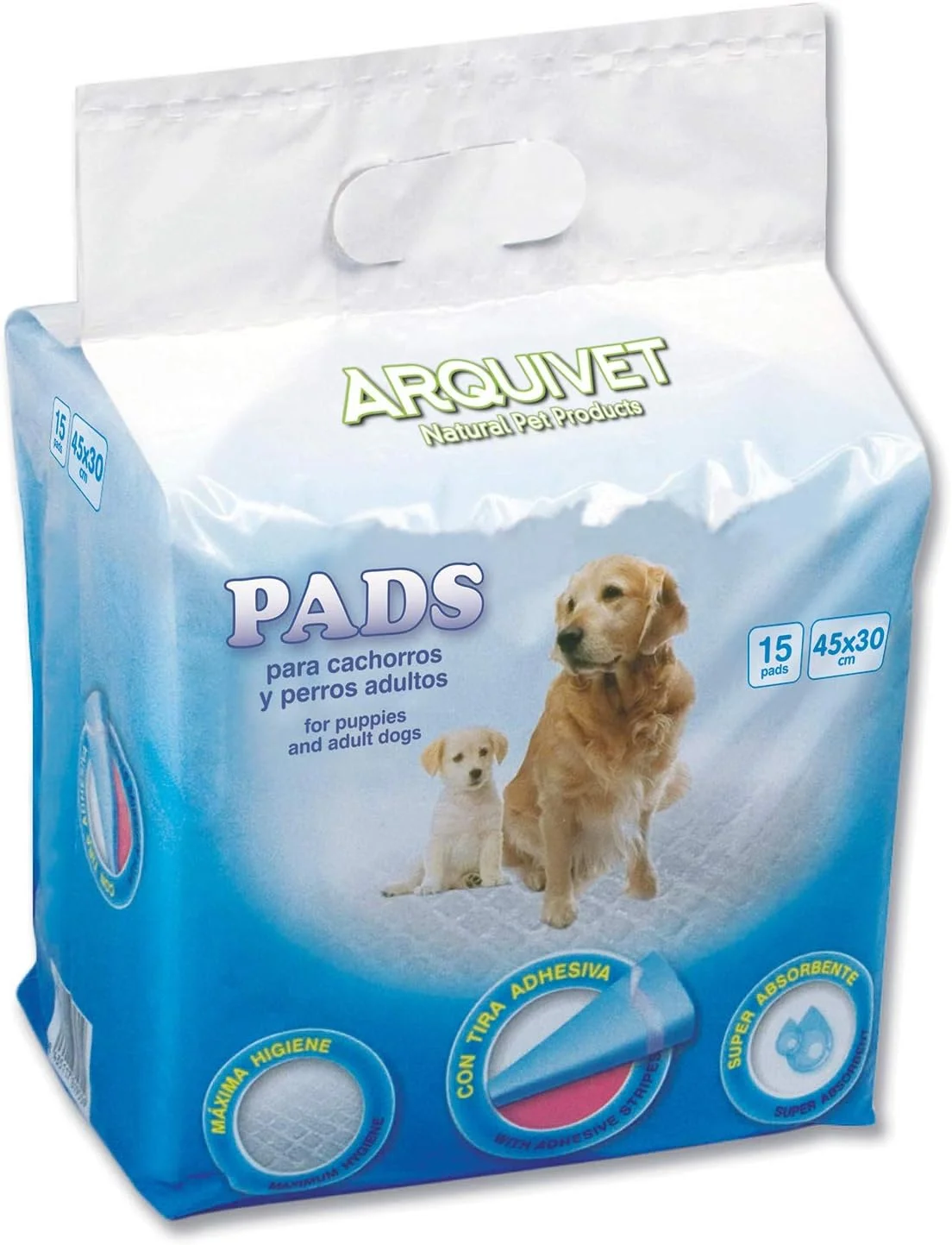 پدهای فوق جاذب سگ Arquivet، پدهای بهداشتی آموزشی برای سگ ها، پدهای یکبار مصرف، زیرانداز بهداشتی برای سگ ها، 15 عدد، 30 x 45 سانتی متر