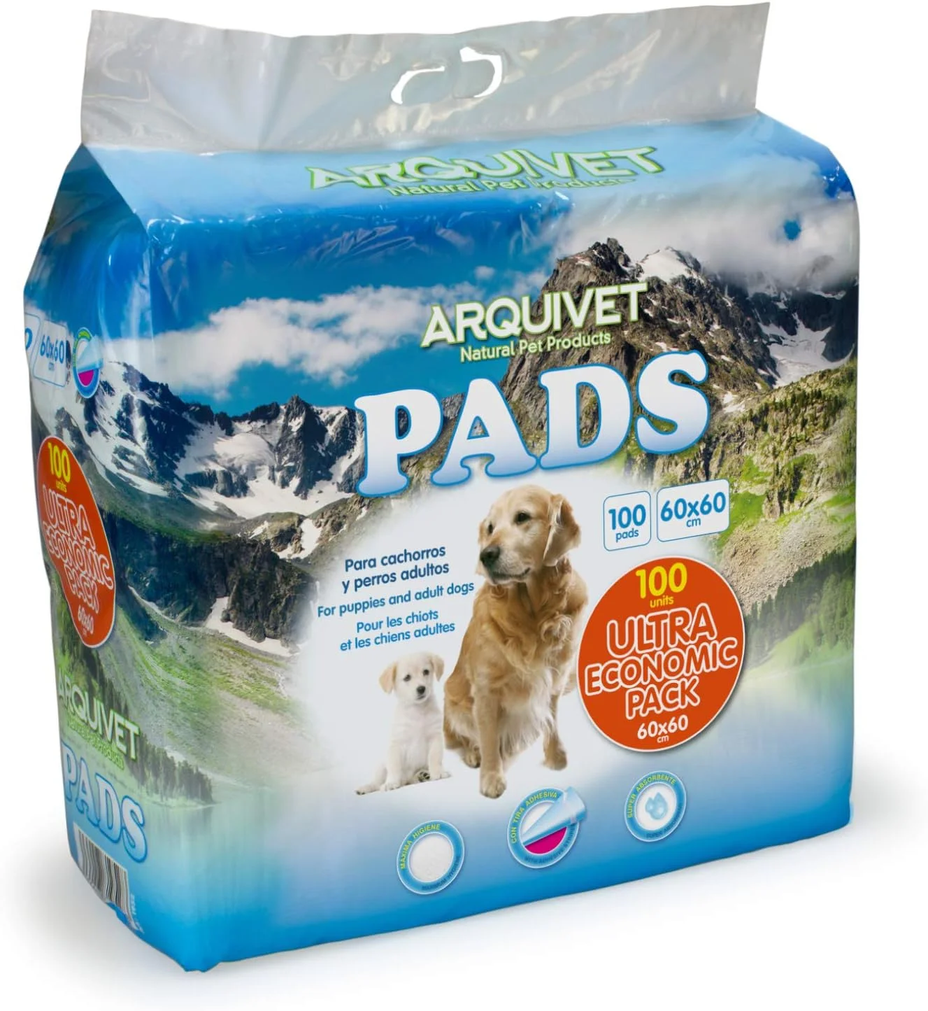 پدهای جاذب سگ Arquivet، بسته 100 عددی فوق العاده اقتصادی - پدهای بهداشتی آموزشی برای سگ ها - پدهای یکبار مصرف، زیرانداز بهداشتی برای سگ - 60 x 60 سانتی متر