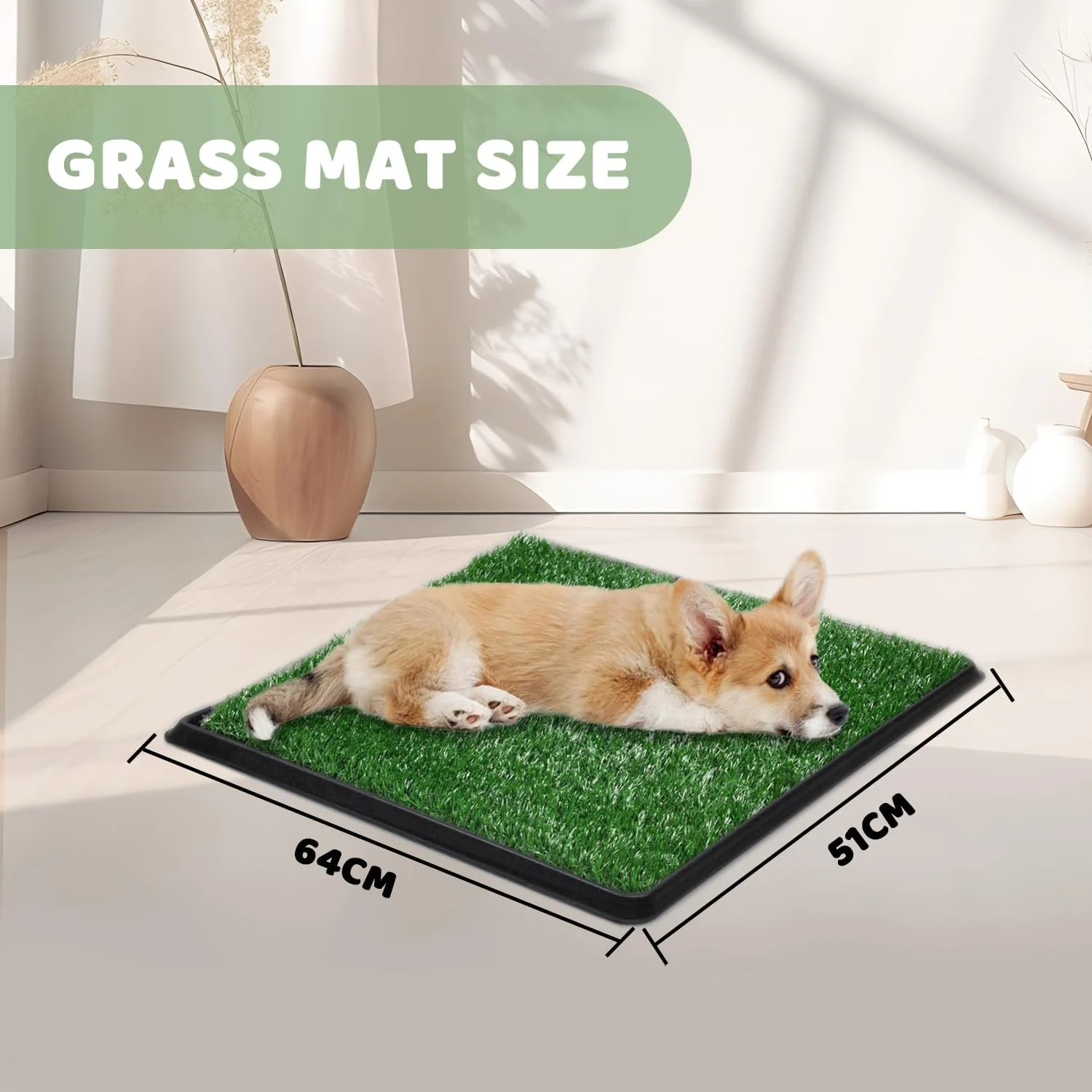 پد دستشویی چمن سگ، قابل حمل در داخل و خارج از خانه، پد چمن مصنوعی و پد ادرار قابل شستشو برای آموزش توله سگ، سیستم کامل با سینی (سینی آموزش حیوانات خانگی، 51x64 سانتی متر)