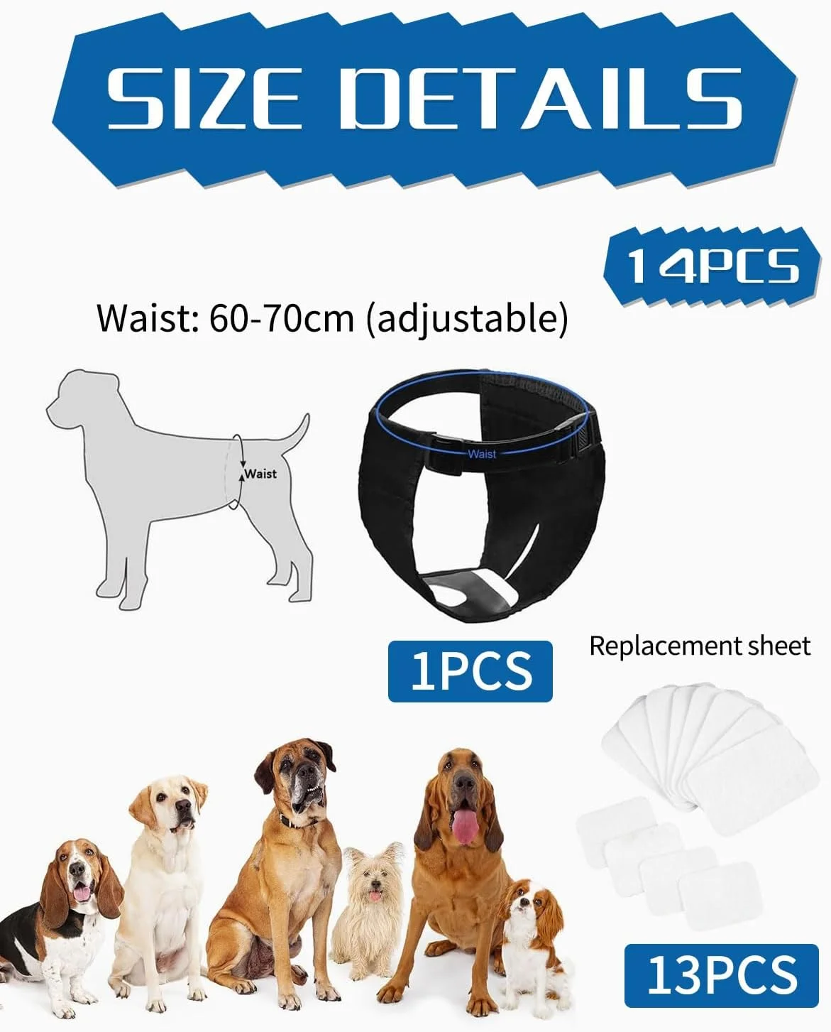 شلوار سگ مشکی AORHOFJ، شلوار گرم قابل استفاده مجدد، شلوار محافظ قابل شستشو و 13 پد بهداشتی، شلوار محافظ حرارتی قابل تنظیم (M)