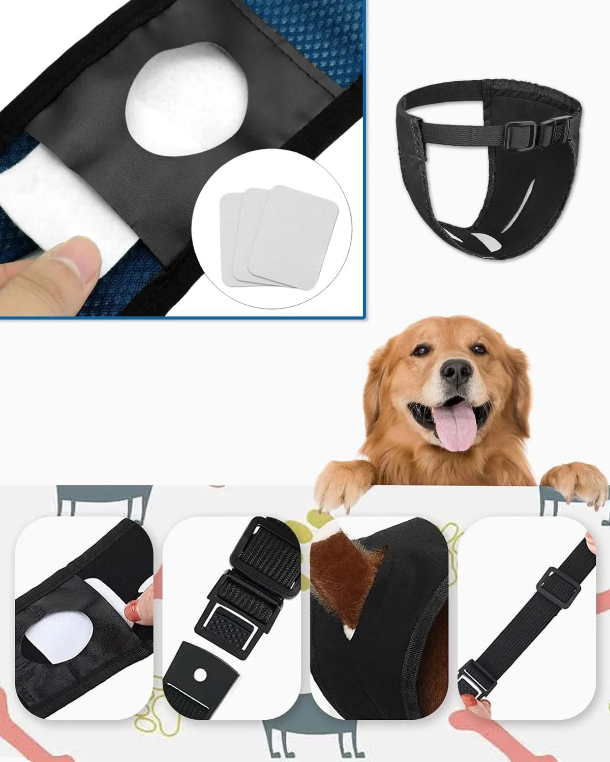 شلوار سگ مشکی AORHOFJ، شلوار گرم قابل استفاده مجدد، شلوار محافظ قابل شستشو و 13 پد بهداشتی، شلوار محافظ حرارتی قابل تنظیم (M)