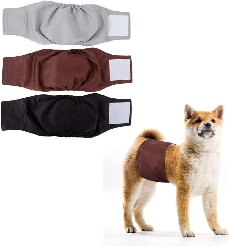 پوشک سگ نر قابل شستشو، بسته 3 عددی نوارهای شکمی قابل استفاده مجدد با جذب قوی، طراحی بدون نشتی برای سگ های نر، باندهای راحت و قابل تنظیم برای استفاده در داخل و خارج از منزل