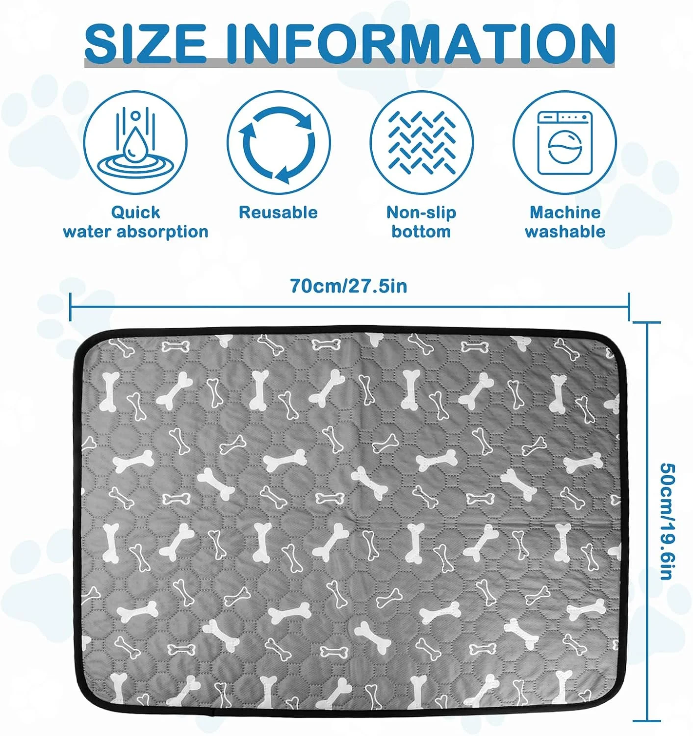 پدهای سگ قابل شستشو Anseom، بسته 2 عددی، 50x70 سانتی متر، زیراندازهای جاذب قابل استفاده مجدد، پد ادرار حیوانات خانگی ضد لغزش و ضد آب برای گربه ها، سگ ها و خرگوش ها