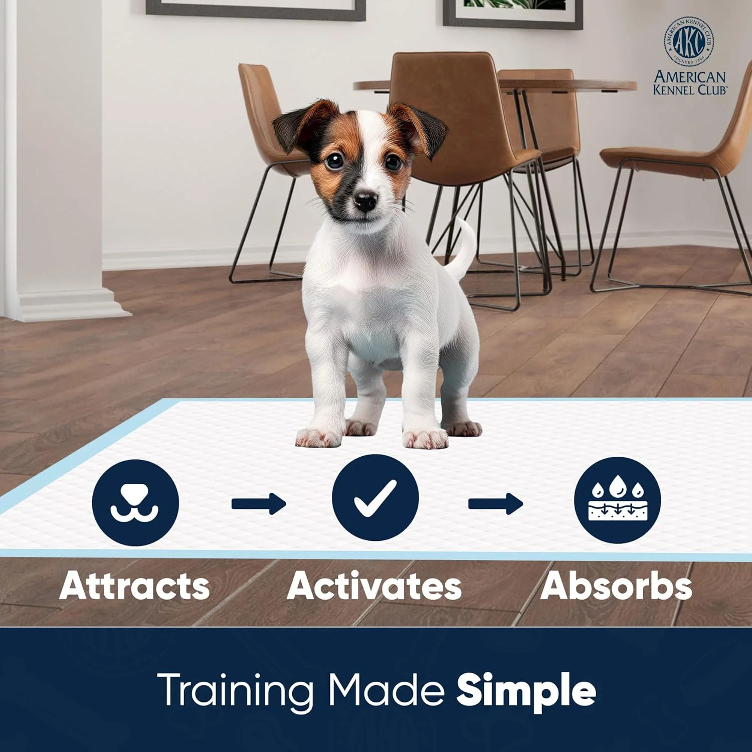 پدهای آموزشی سگ با رایحه چمن American Kennel Club با ژل خشک‌کننده سریع و فوق‌العاده جاذب - پدهای ادرار ۲۲ × ۲۲ اینچی برای سگ‌ها - با رایحه چمن - ۱۰۰ عدد