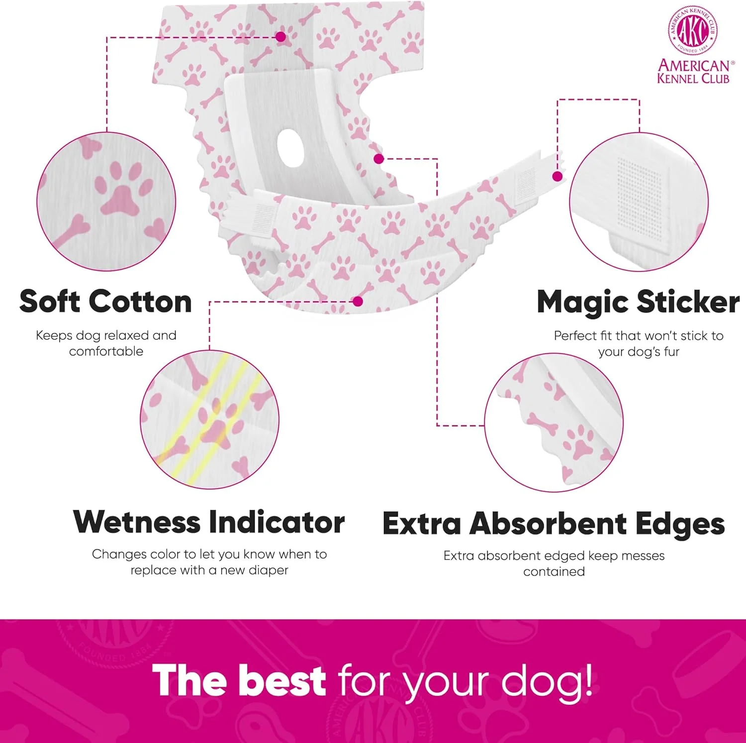پوشک سگ ماده امریکن کنل کلاب، یکبار مصرف با نشانگر رطوبت، بزرگ، 50 عدد