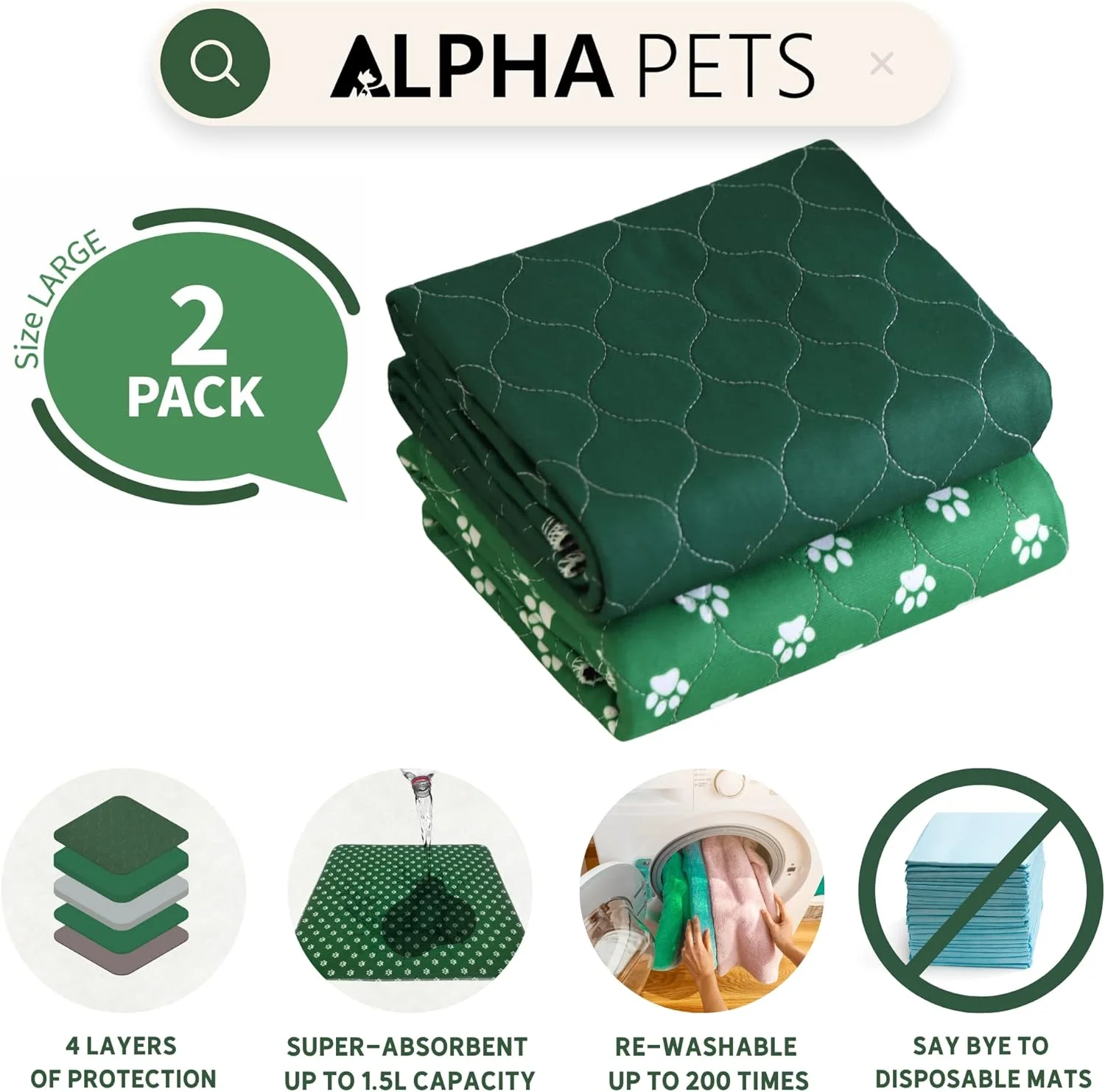 پدهای قابل استفاده مجدد سگ آلفا پتز - بسته 2 عددی بزرگ 90x80 سانتی متری، پدهای آموزشی سگ قابل شستشو و ضد آب، زیراندازهای بی اختیاری ادرار، مسافرت حیوانات خانگی و آموزش توالت توله سگ پدهای قابل استفاده مجدد سگ آلفا پتز - بسته 2 عددی بزرگ 90x80 سانتی متری، پدهای آموزشی سگ قابل شستشو و ضد آب، زیراندازهای بی اختیاری ادرار، مسافرت حیوانات خانگی و آموزش توالت توله سگ