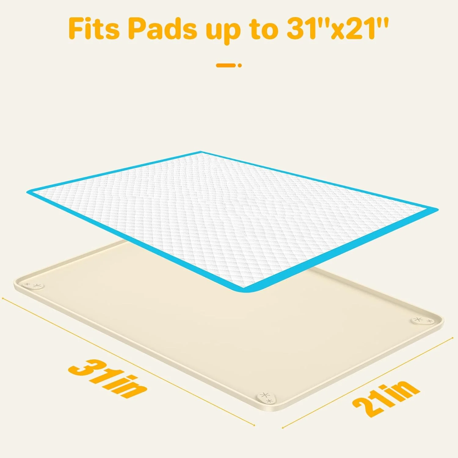 نگهدارنده پد ادرار سگ، 80x54 سانتی متر، تشک سیلیکونی ضد لغزش و سینی ضد نشت برای محافظت از کف، سینی پد آموزش ادرار توله سگ، خاکی