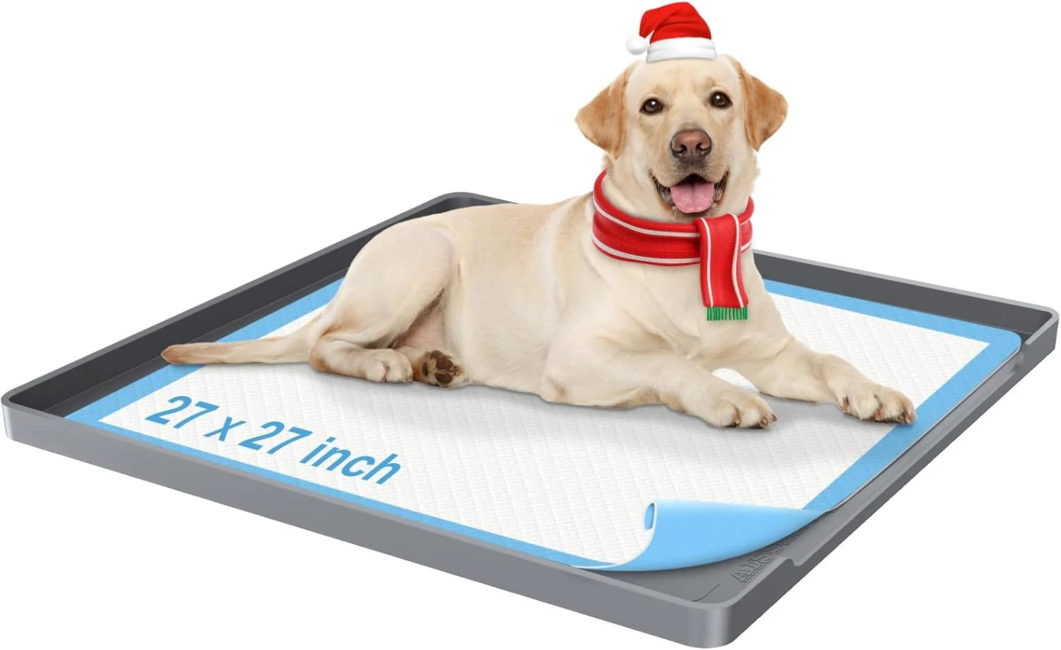 نگهدارنده پد ادرار سگ Aisslro، 27"X27" با لبه برجسته 1 اینچی، تشک سیلیکونی ضد لغزش و سینی ضد نشت ادرار سگ برای محافظت از کف، سینی پد آموزش توالت توله سگ، خاکستری
