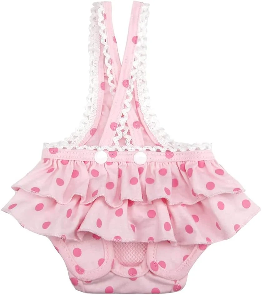 شورت بهداشتی سگ ماده، پنبه ای قابل تنظیم، لباس زیر فیزیولوژیکی حیوانات خانگی با دکمه، صورتی سایز M، لباس سگ، ژاکت و سرهمی