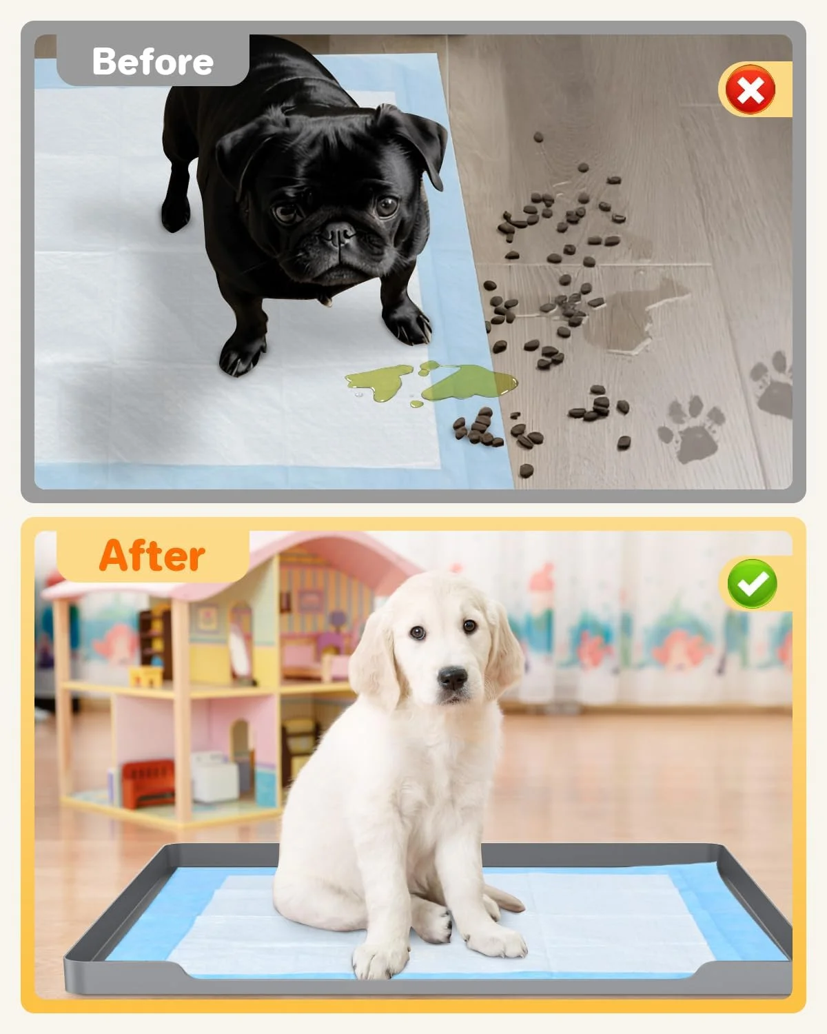 نگهدارنده پد ادرار سگ Aisslro، 27"X27" با لبه برجسته 1 اینچی، تشک سیلیکونی ضد لغزش و سینی ضد نشت ادرار سگ برای محافظت از کف، سینی پد آموزش توالت توله سگ، خاکستری