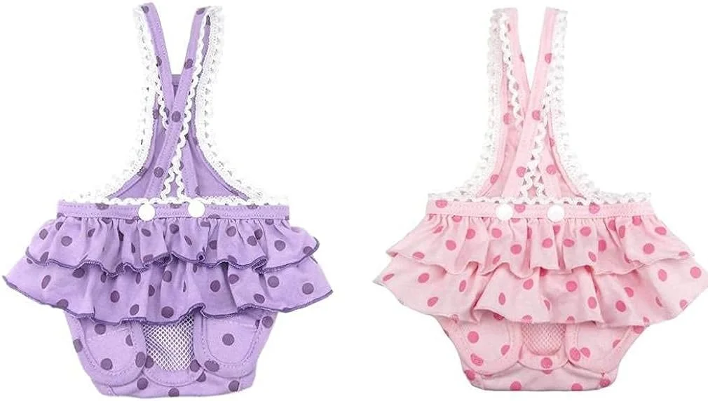 شورت بهداشتی سگ خانگی، بند قابل تنظیم، شورت نخی قابل شستشو و استفاده مجدد با دکمه، شورت فیزیولوژیکی با پوشیدن آسان برای سگ های کوچک و متوسط ​​2 عدد (صورتی + بنفش، L)