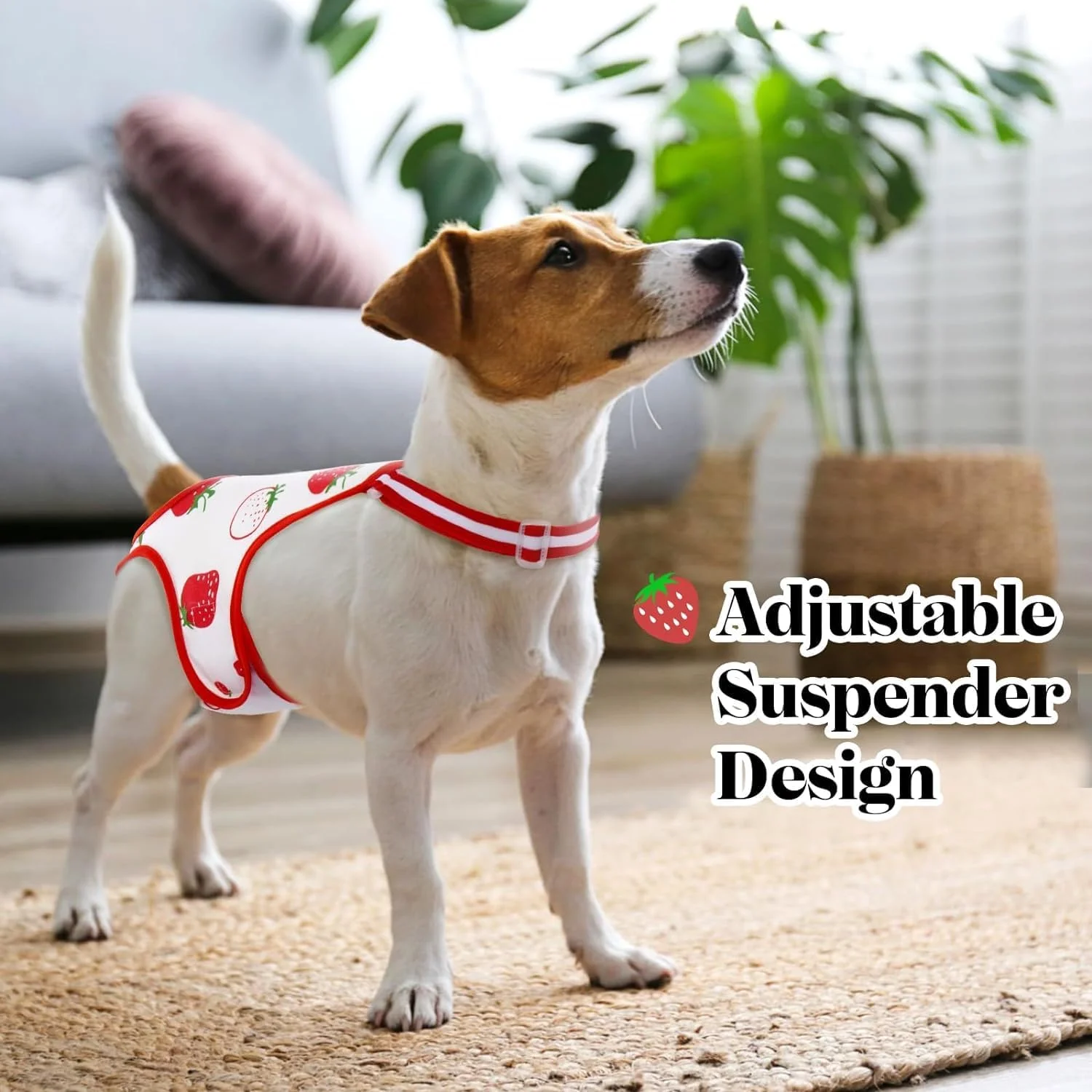 شورت بهداشتی سگ ماده قابل شستشو با بند قابل تنظیم، شورت دوره ای سگ قابل استفاده مجدد، لباس زیر پوشک حیوانات خانگی برای سگ های نر، پوشک توله سگ (توت فرنگی قرمز، L، عدد، 1)