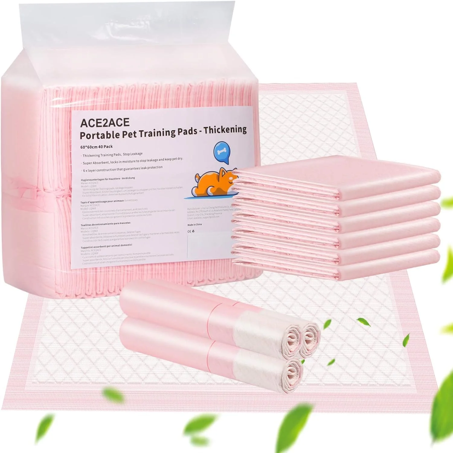 پدهای آموزشی ضخیم حیوانات خانگی ACE2ACE، پدهای آموزشی فوق جاذب سگ و توله سگ، زیراندازهای ضد نشت ادرار توالت سگ، سطح مشبک با خشک شدن سریع با اندازه بزرگ (60 * 60 سانتی متر، 40 عدد)