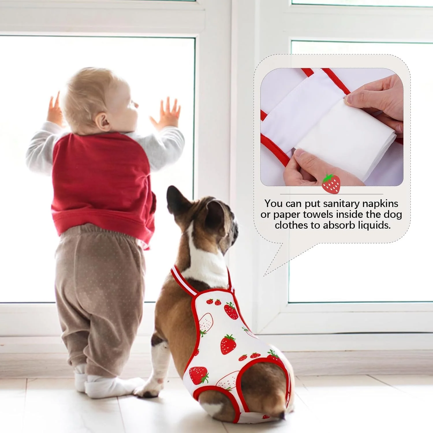 شورت بهداشتی سگ ماده قابل شستشو با بند قابل تنظیم، شورت دوره ای سگ قابل استفاده مجدد، لباس زیر پوشک حیوانات خانگی برای سگ های نر، پوشک توله سگ (توت فرنگی قرمز، L، عدد، 1)