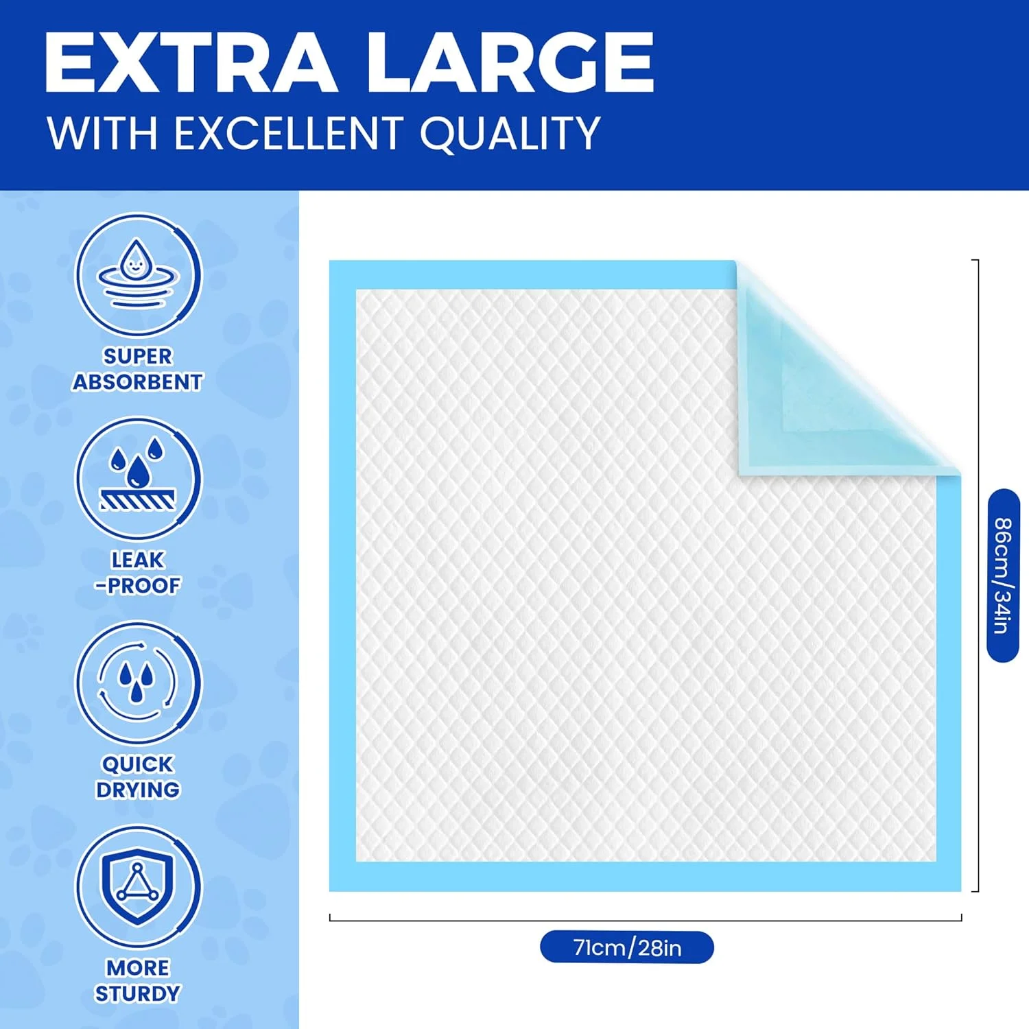 پد ادرار سگ سایز خیلی بزرگ، 100 عددی، 71 در 86 سانتی متر، پدهای فوق العاده جاذب برای توله سگ، پدهای آموزشی یکبار مصرف با قابلیت خشک شدن سریع و ضد نشت برای سگ ها
