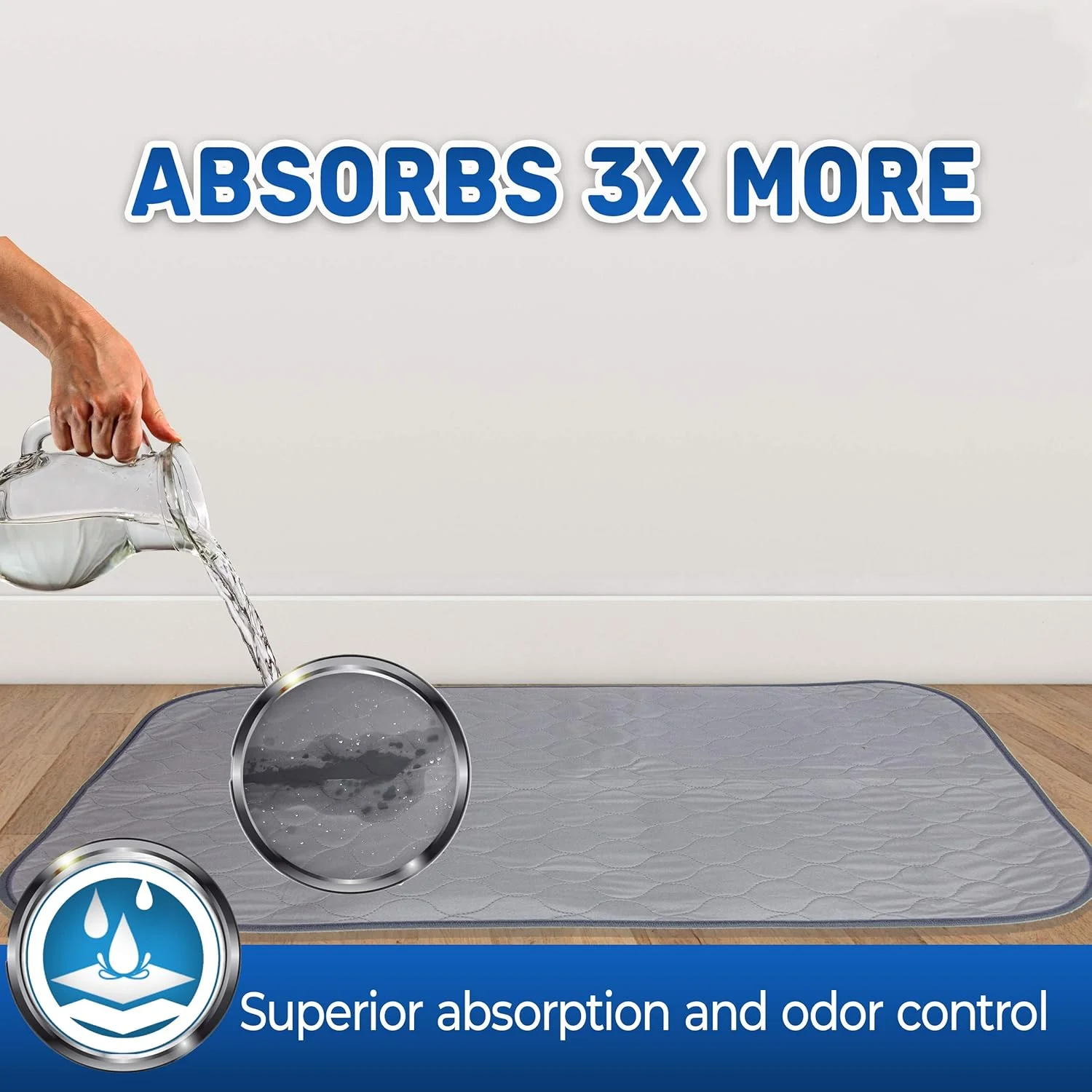 پدهای آموزشی حیوانات خانگی Pet Magasin با قابلیت جذب بالا، قابل شستشو و استفاده مجدد با زیره ضد آب (بسته 3 عددی) خاکستری مناسب برای قفس استاندارد… (بزرگ)