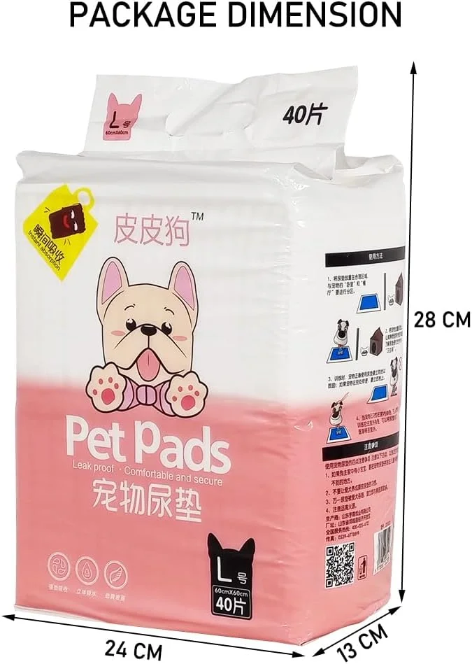 پد آموزشی حیوانات خانگی 40 عددی برای سگ های بزرگ، پدهای ادرار یکبار مصرف فوق العاده جاذب با 5 لایه، طراحی ضد نشت، مقاوم در برابر پارگی و کنترل بو، راحت و ایمن 60 سانتی متر (سفید)