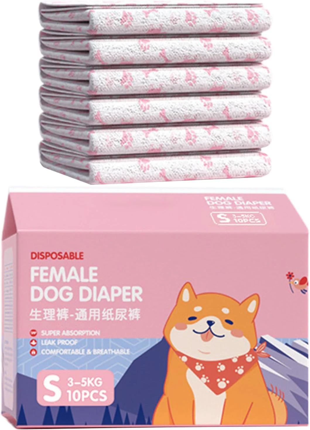 پوشک سگ، پوشک های بسیار جاذب، پوشش تنفسی الاستیک ضد نشت برای آموزش، بهبودی، مسافرت، داخل و خارج از منزل