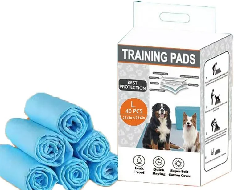 پد ادرار حیوانات خانگی فوق العاده جاذب نوع L (24 * 24)، ضد نشت و تنفسی، پد آموزش یکبار مصرف حیوانات خانگی، ضخیم شده و دارای فاکتور جذب آب بسیار کارآمد، 40 عدد