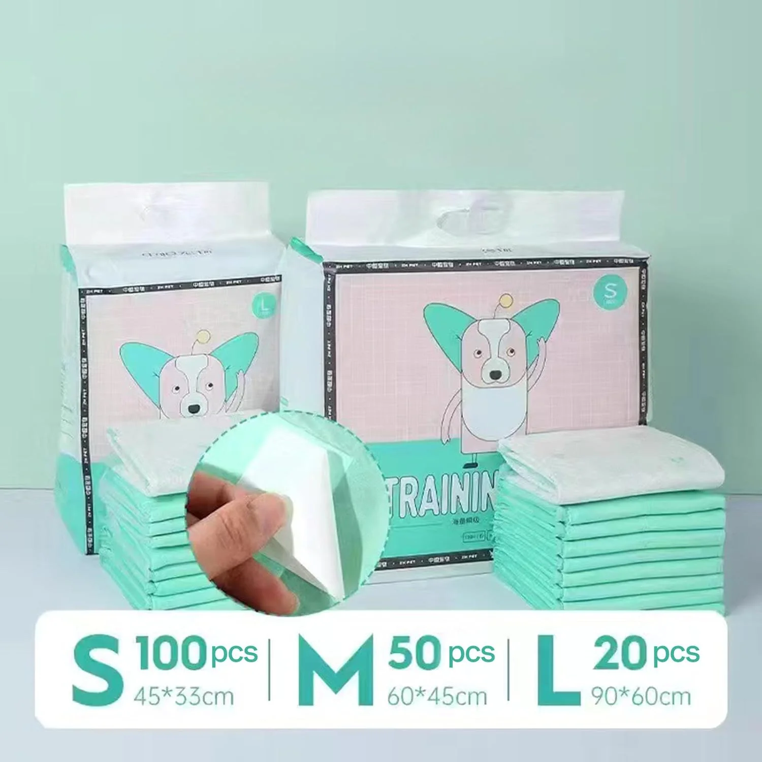 پدهای آموزش ادرار سگ با لبه های برجسته و ضخیم ۷ لایه، پد ادرار سگ و توله سگ (سبز-ضخیم، سایز بزرگ (۲۰ عدد) - ۶۰ * ۹۰ سانتی متر)