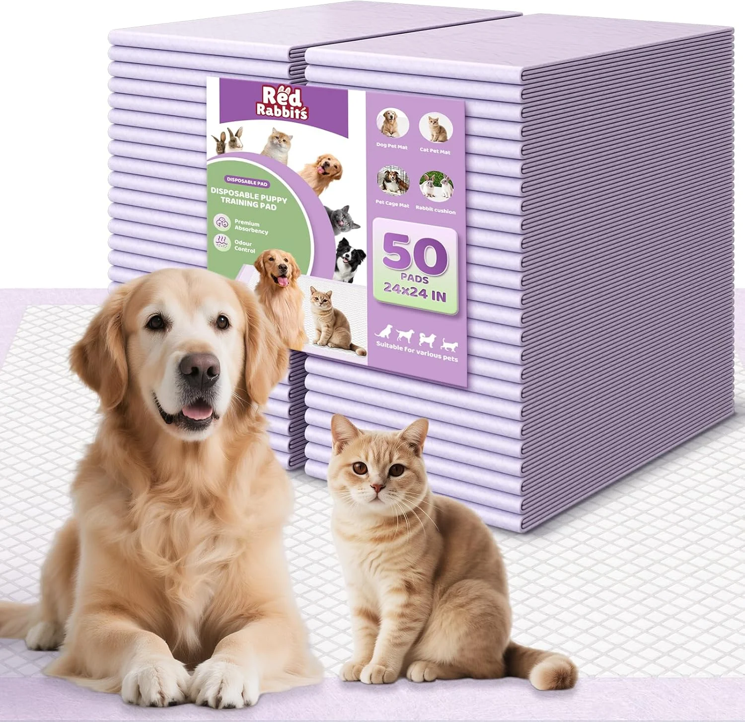 پدهای آموزشی حیوانات خانگی و سگ توله - 60x60 سانتی متر پدهای ادرار ضد آب یکبار مصرف - حداکثر جذب اسطوخودوس و محافظت بنفش