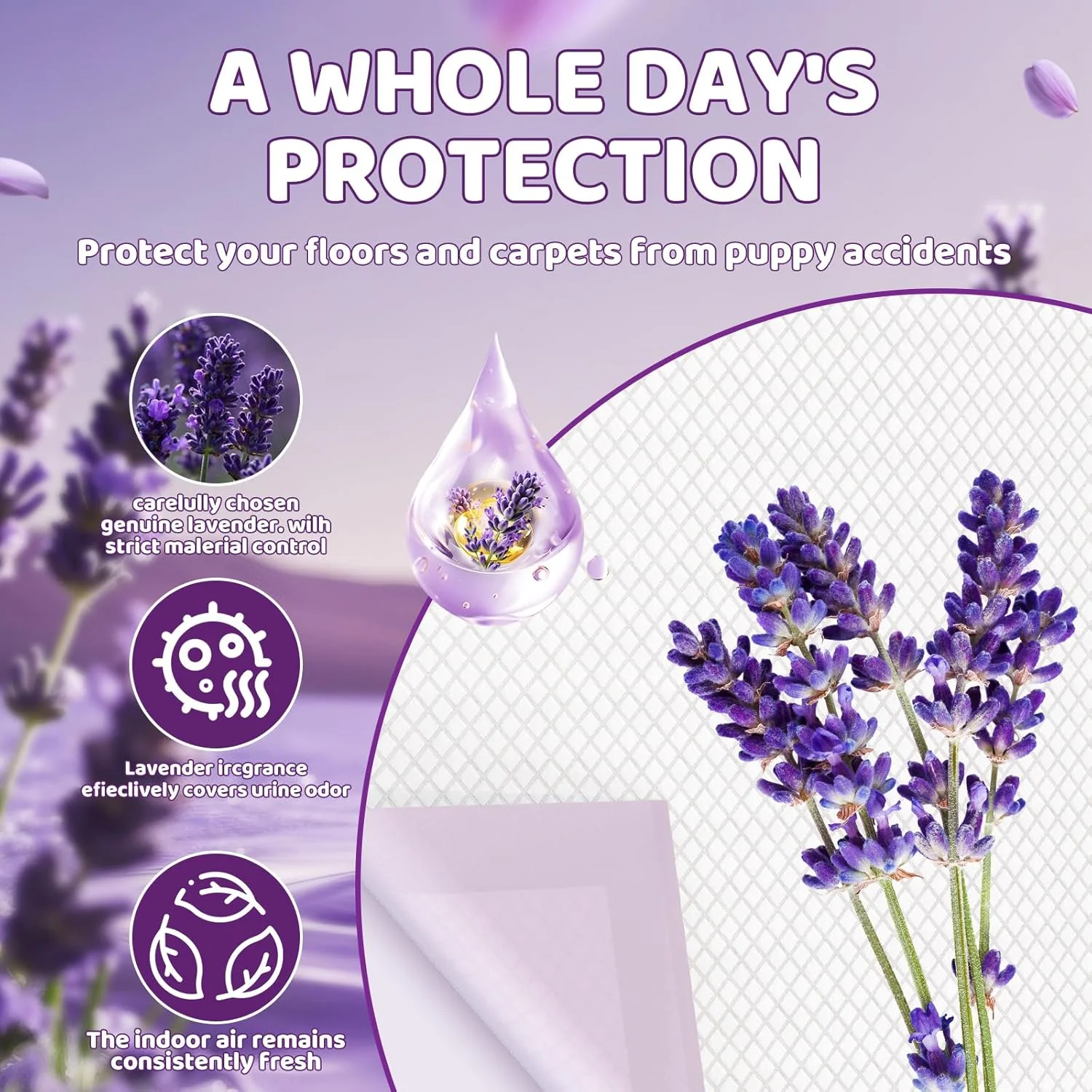 پدهای آموزشی حیوانات خانگی و سگ توله - 60x60 سانتی متر پدهای ادرار ضد آب یکبار مصرف - حداکثر جذب اسطوخودوس و محافظت بنفش پدهای آموزشی حیوانات خانگی و سگ توله - 60x60 سانتی متر پدهای ادرار ضد آب یکبار مصرف - حداکثر جذب اسطوخودوس و محافظت بنفش