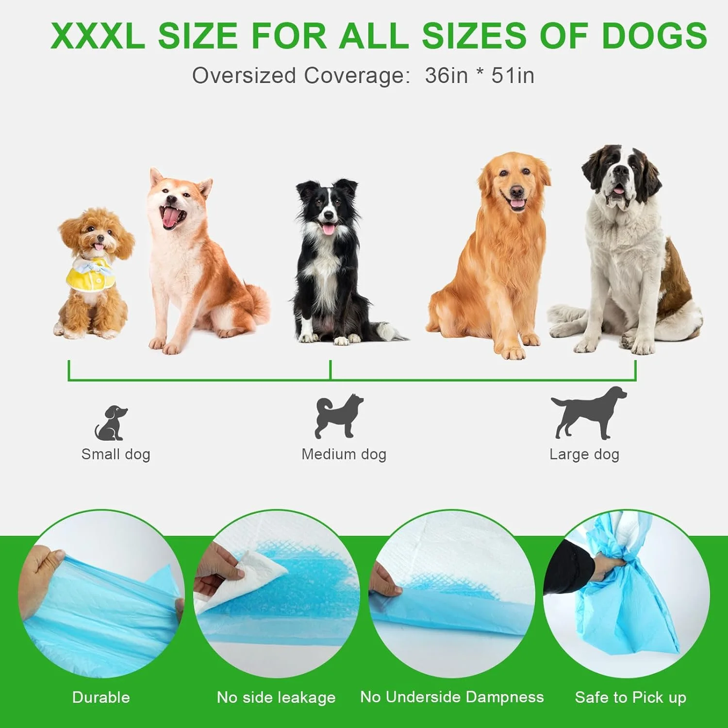 پدهای ادرار سگ 91x130 سانتی‌متر، پدهای بسیار بزرگ سگ، بسته‌ی 100 عددی، پدهای ادرار بسیار بزرگ سگ، ضد نشت و فوق‌العاده جاذب، پدهای یکبار مصرف ضخیم برای آموزش ادرار توله سگ، مناسب برای گربه و خرگوش