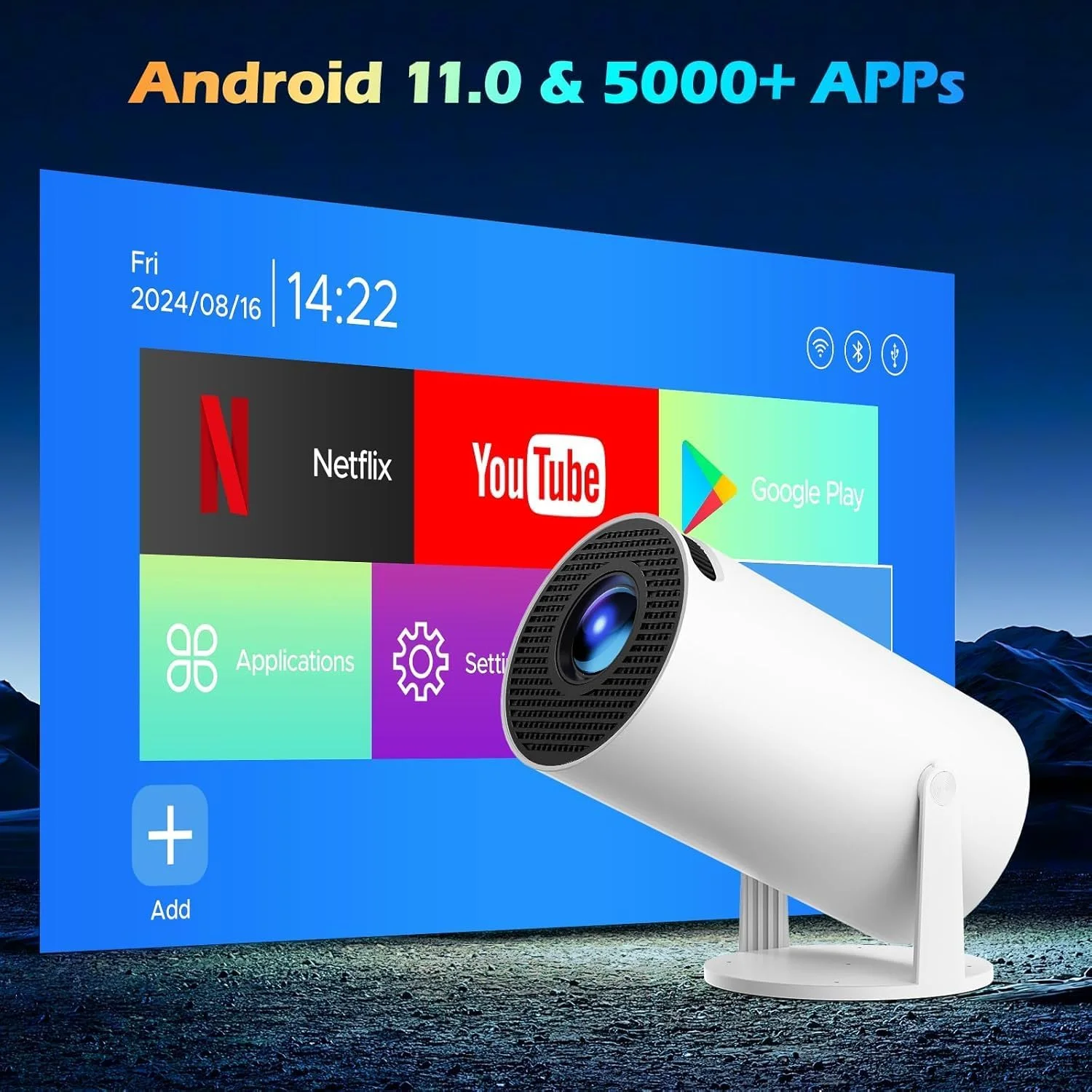 پروژکتور مینی با WiFi و بلوتوث، پروژکتور قابل حمل Full HD با پشتیبانی از 4K و تصحیح زاویه عمودی خودکار، پروژکتور با چرخش 270 درجه و پروژکتور هوشمند اندروید 11.0 پروژکتور مینی با WiFi و بلوتوث، پروژکتور قابل حمل Full HD با پشتیبانی از 4K و تصحیح زاویه عمودی خودکار، پروژکتور با چرخش 270 درجه و پروژکتور هوشمند اندروید 11.0