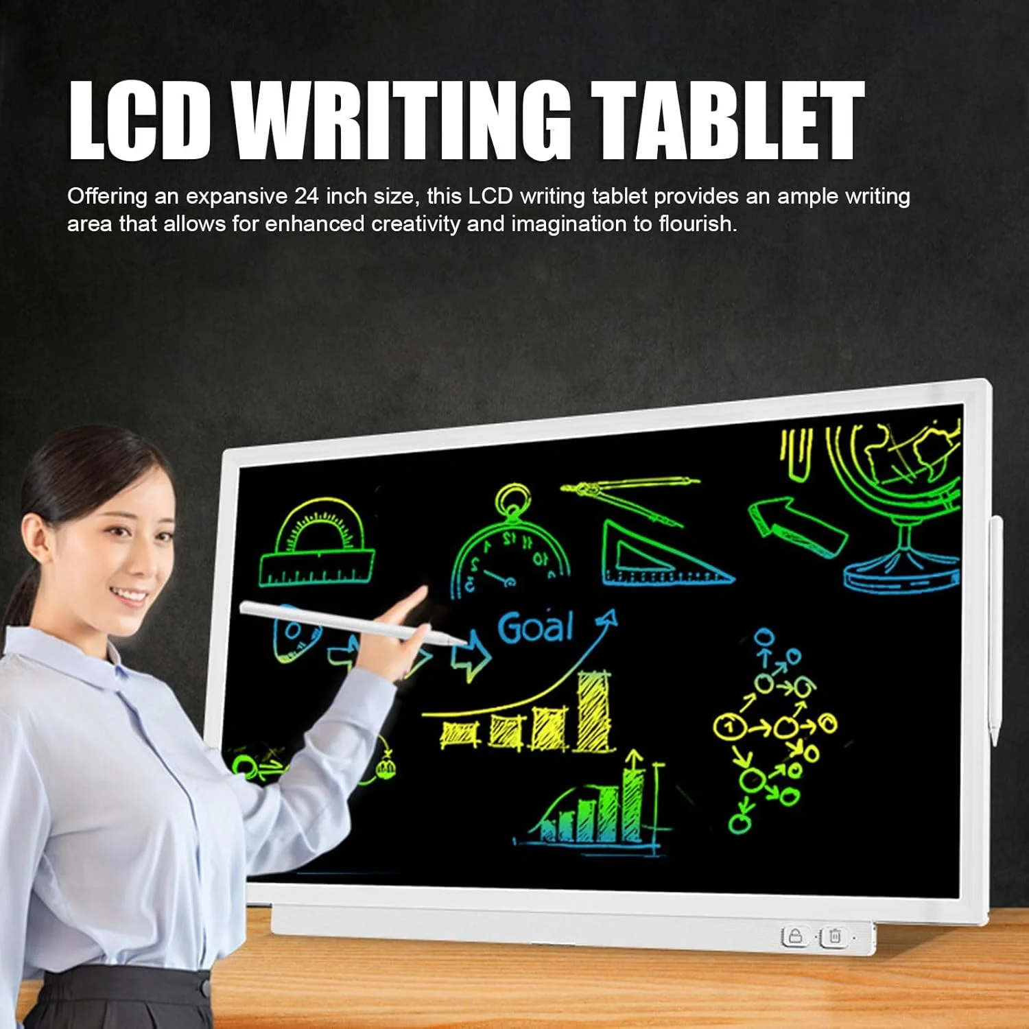 تبلت نوشتاری LCD، تخته طراحی بزرگ رنگارنگ 24 اینچی، پد نوشتاری الکترونیکی قابل پاک کردن، هدیه ای آموزشی برای کودکان 3 تا 12 سال، بزرگسالان، خانه و مدرسه تبلت نوشتاری LCD، تخته طراحی بزرگ رنگارنگ 24 اینچی، پد نوشتاری الکترونیکی قابل پاک کردن، هدیه ای آموزشی برای کودکان 3 تا 12 سال، بزرگسالان، خانه و مدرسه