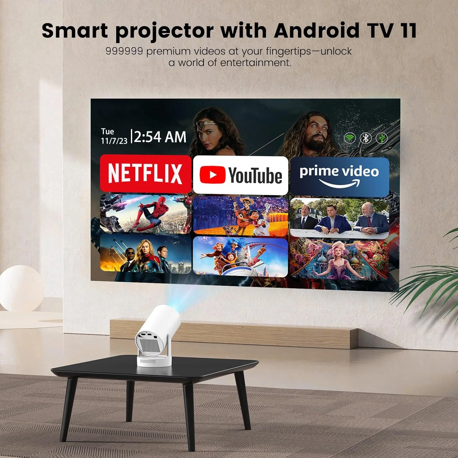 پروژکتور مینی قابل حمل با فوکوس الکتریکی، پشتیبانی از 4K، بلوتوث 5.4 WIFI6، بلندگوی 5 واتی، 260 ANSI، اندروید 11، چرخش 210 درجه، تصحیح خودکار کیستون، مدل HY300 PLUS پروژکتور مینی قابل حمل با فوکوس الکتریکی، پشتیبانی از 4K، بلوتوث 5.4 WIFI6، بلندگوی 5 واتی، 260 ANSI، اندروید 11، چرخش 210 درجه، تصحیح خودکار کیستون، مدل HY300 PLUS