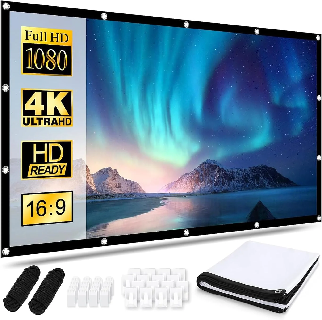 پرده نمایش پروژکتور 120 اینچی 16:9 HD 4K تاشو ضد چروک دو طرفه قابل حمل، پرده نمایش فیلم برای داخل و خارج از منزل، مدرسه، خانه، دفتر، مهمانی پرده نمایش پروژکتور 120 اینچی 16:9 HD 4K تاشو ضد چروک دو طرفه قابل حمل، پرده نمایش فیلم برای داخل و خارج از منزل، مدرسه، خانه، دفتر، مهمانی