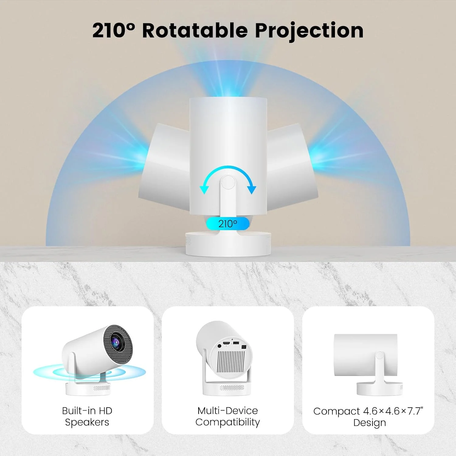 پروژکتور مینی قابل حمل با فوکوس الکتریکی، پشتیبانی از 4K، بلوتوث 5.4 WIFI6، بلندگوی 5 واتی، 260 ANSI، اندروید 11، چرخش 210 درجه، تصحیح خودکار کیستون، مدل HY300 PLUS پروژکتور مینی قابل حمل با فوکوس الکتریکی، پشتیبانی از 4K، بلوتوث 5.4 WIFI6، بلندگوی 5 واتی، 260 ANSI، اندروید 11، چرخش 210 درجه، تصحیح خودکار کیستون، مدل HY300 PLUS