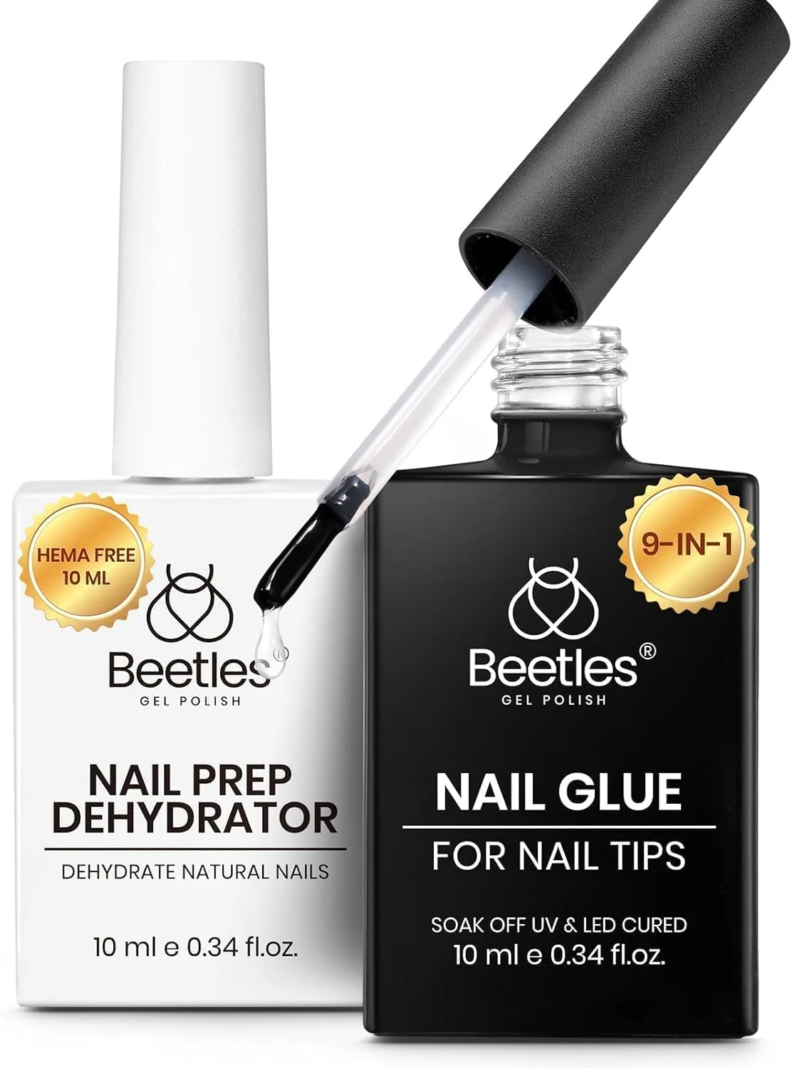 کیت چسب ناخن ژلی 9 در 1 Beetles و دهیدراتور ناخن برای ناخن های اکریلیک، بدون اسید و Hema، آماده سازی حرفه ای دهیدراتور برای لاک ژل UV، ماندگاری طولانی، نیاز به لامپ LED