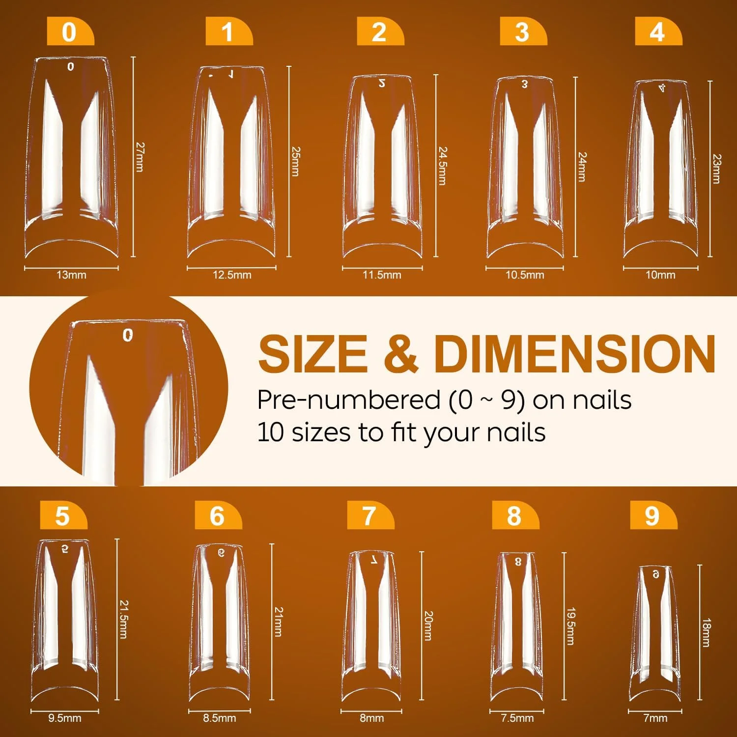 نک ناخن فرانسوی برای کاشت ژل، 500 عدد در 10 سایز مختلف، پوشش نیمه، ناخن مصنوعی، ناخن های چسبی، ناخن های اکرلیک - 015